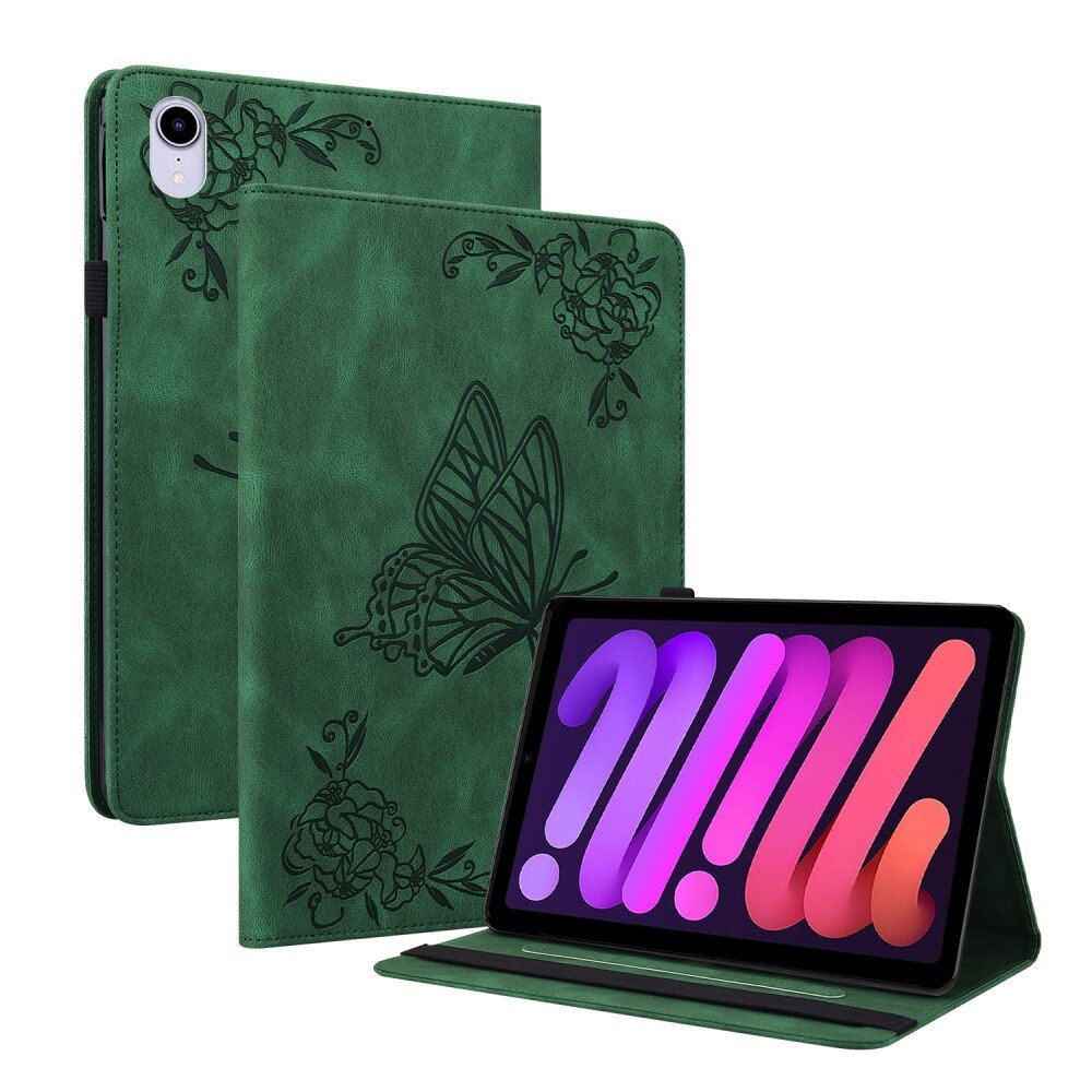 Apple iPad Mini 6th Gen (2021) Leather Cover Butterflies Green