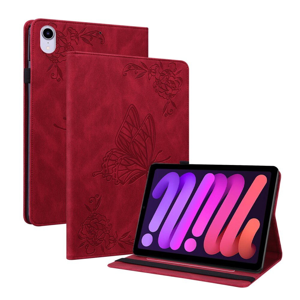 Apple iPad Mini 7th Gen (2024) Leather Cover Butterflies Red