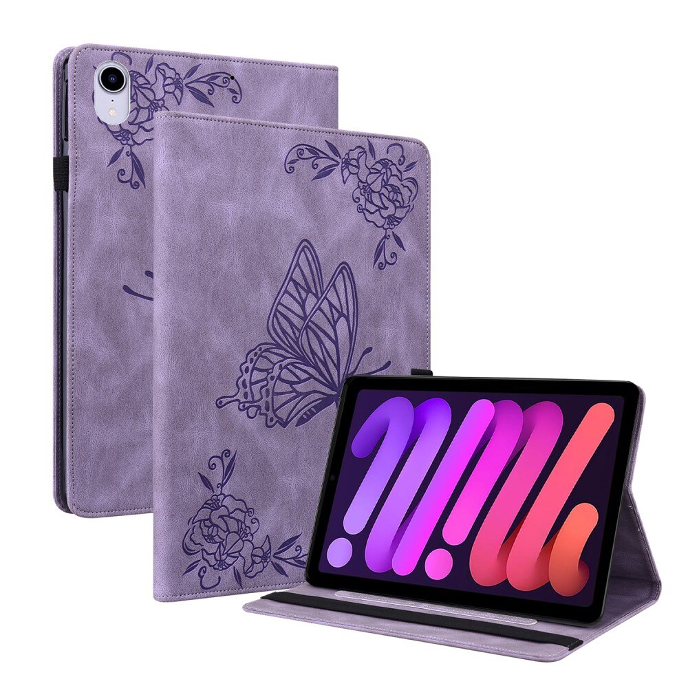 Apple iPad Mini 7th Gen (2024) Leather Cover Butterflies Purple