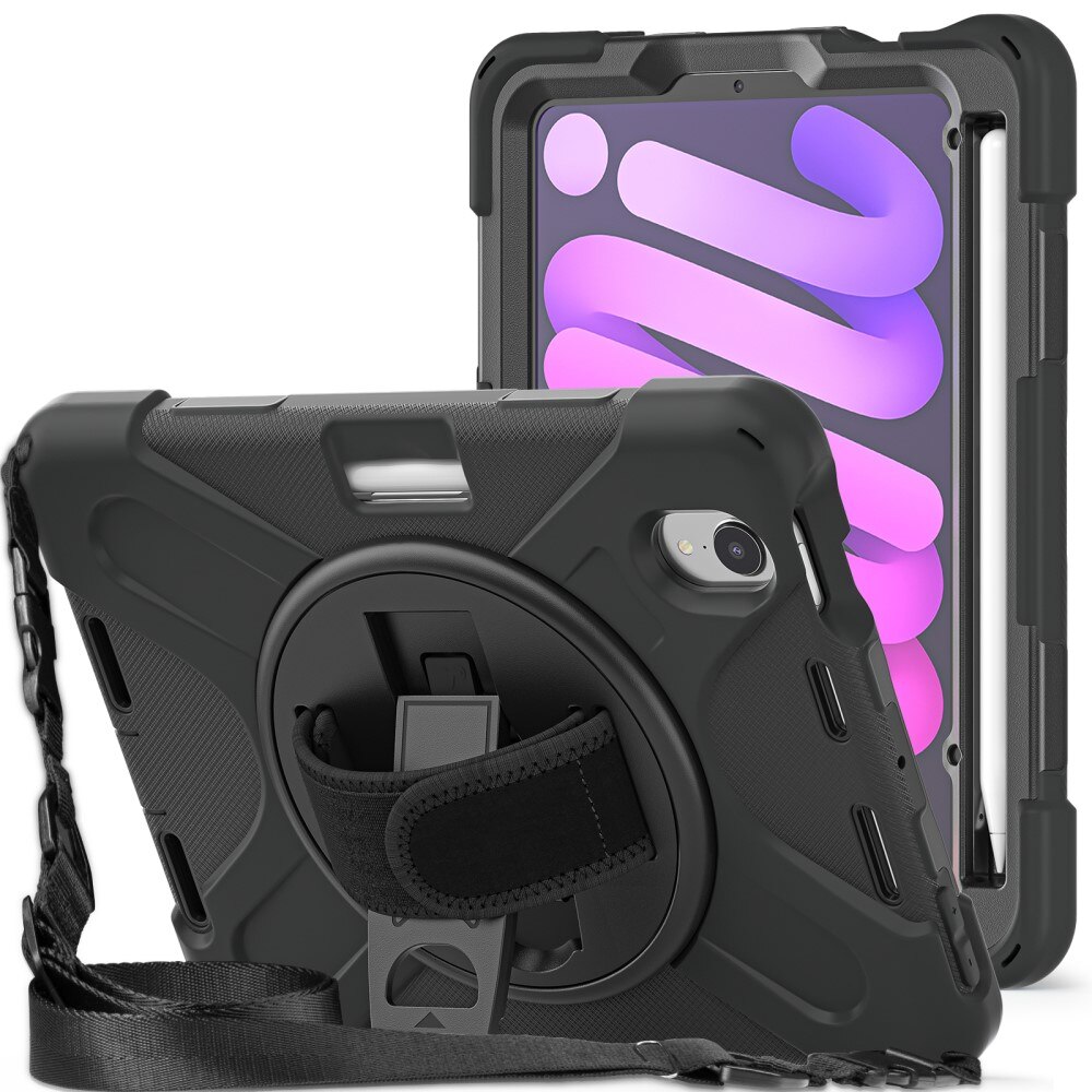 Apple iPad Mini 6th Gen (2021) Shockproof Hybrid Case w. Shoulder Strap Black