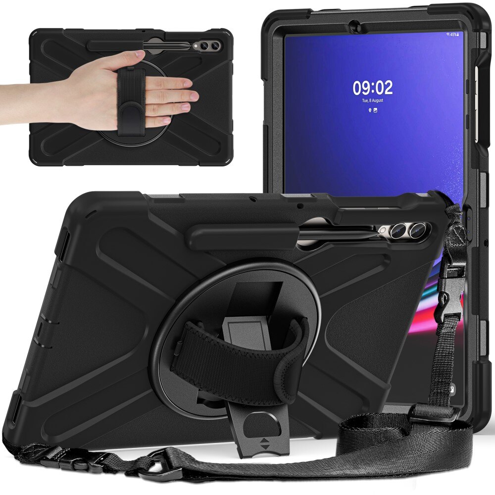 Samsung Galaxy Tab S9 FE Plus Shockproof Hybrid Case w. Shoulder Strap Black