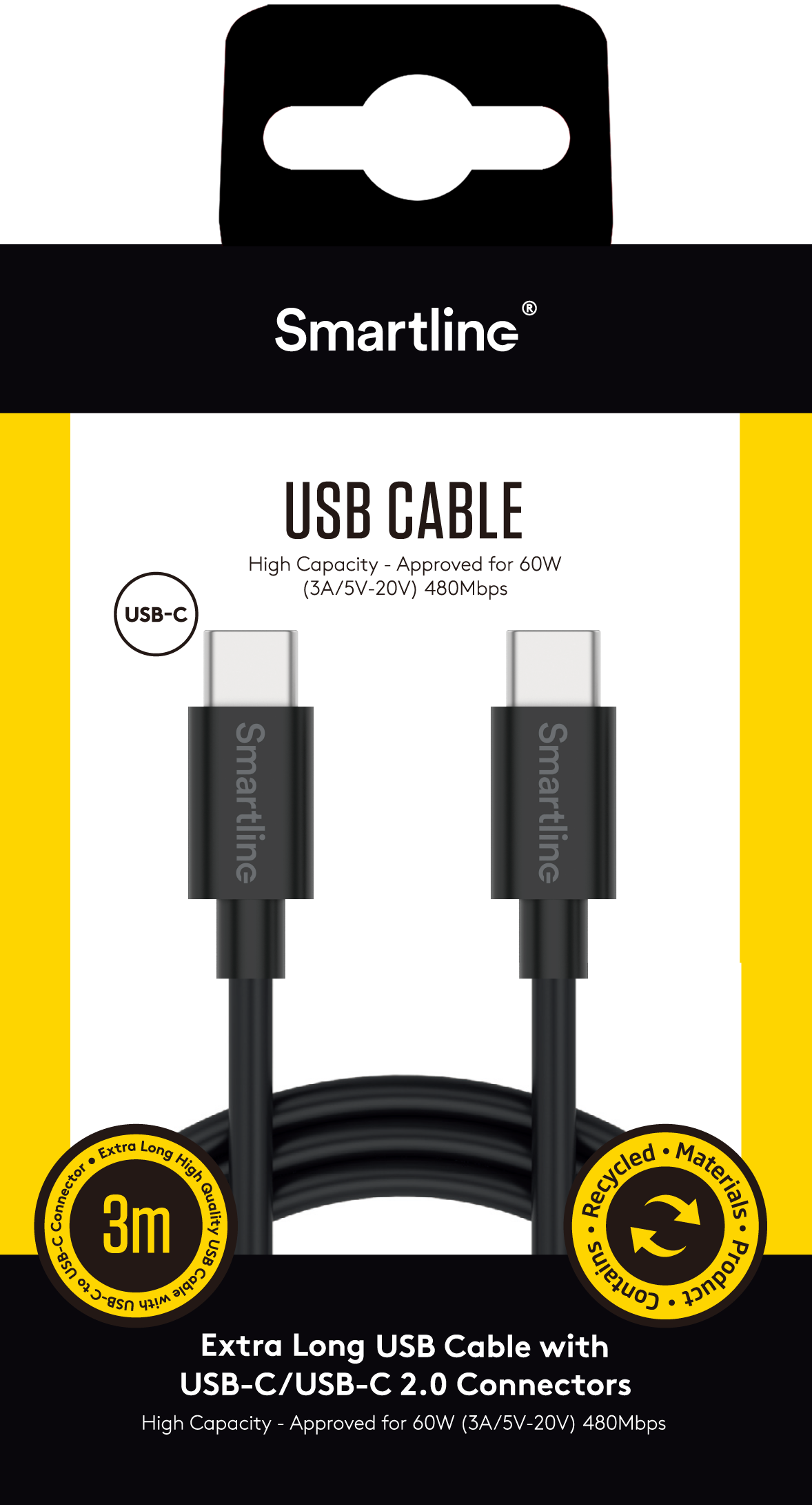 USB-C to USB-C Cable 3 meter Black