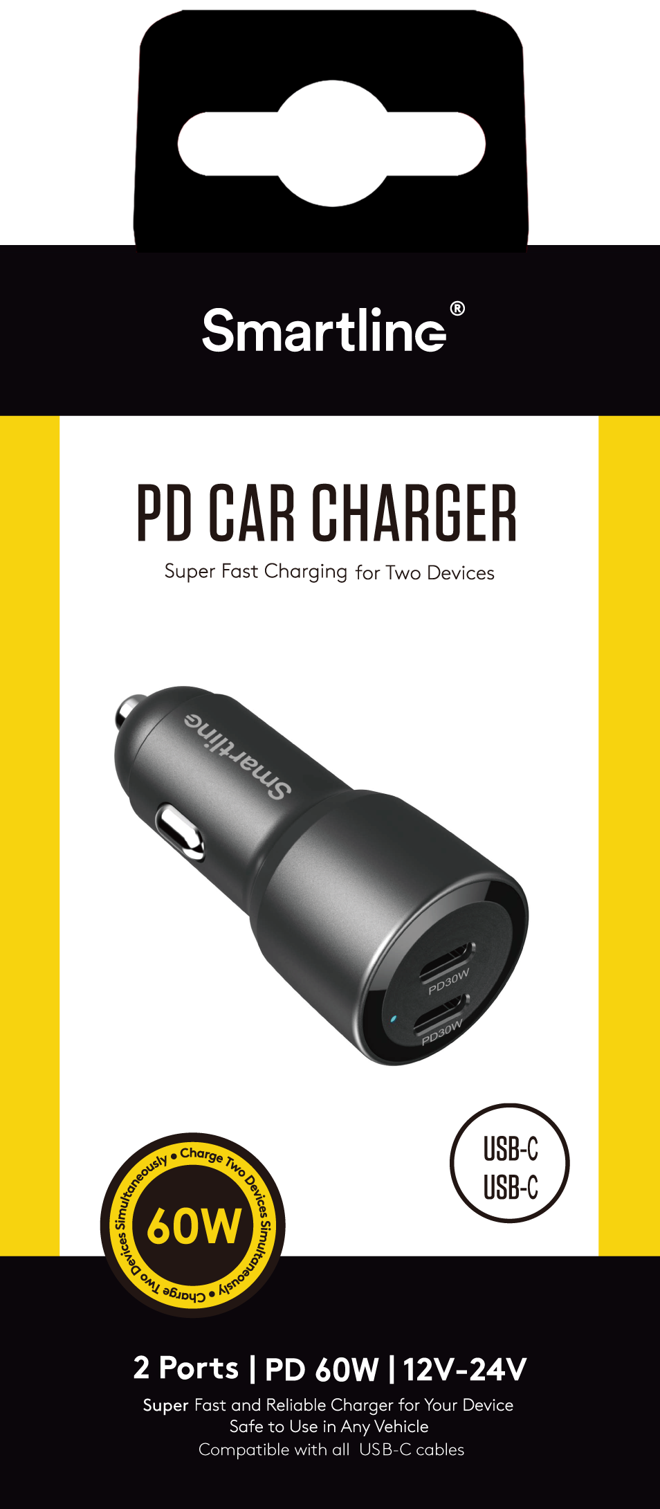 Car Charger USB-C x2 60W PD Black