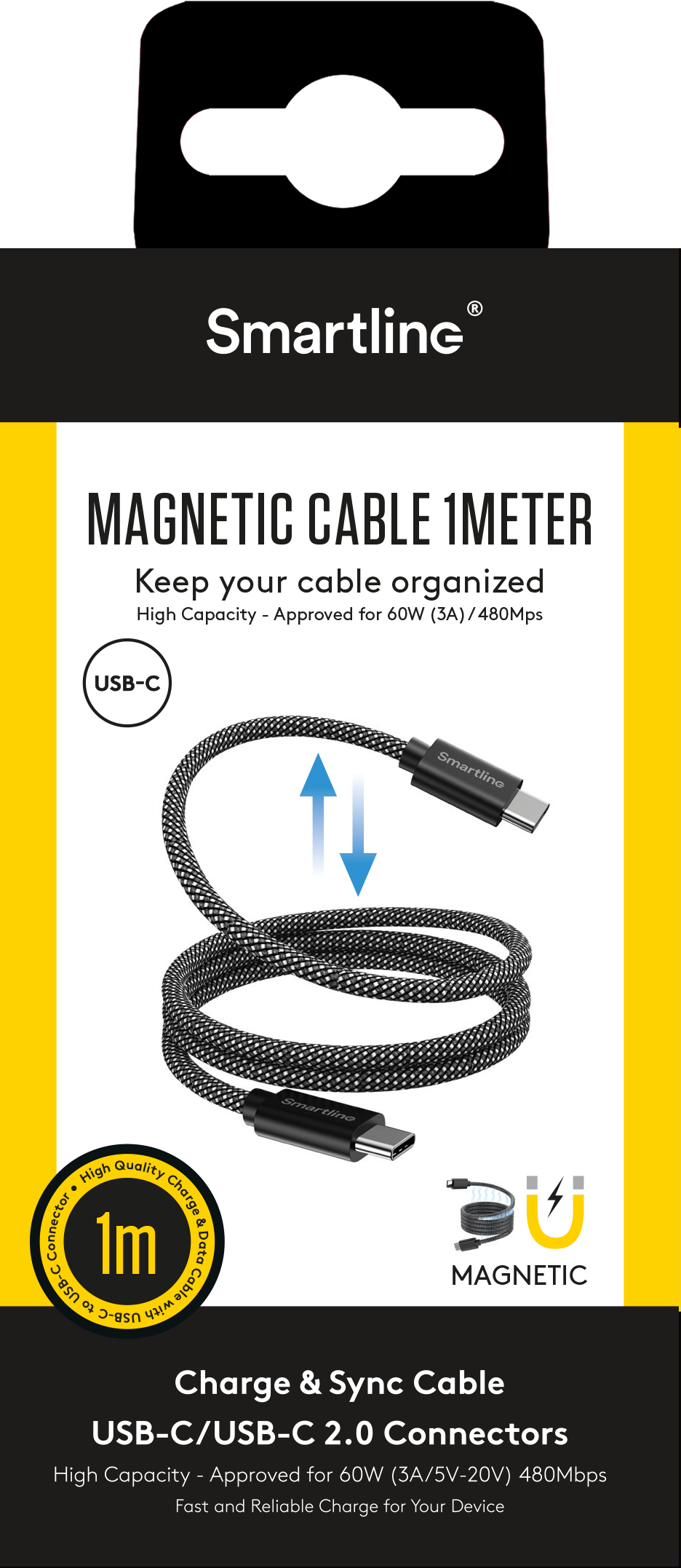 Magnetic USB-C to USB-C Cable 1m Black