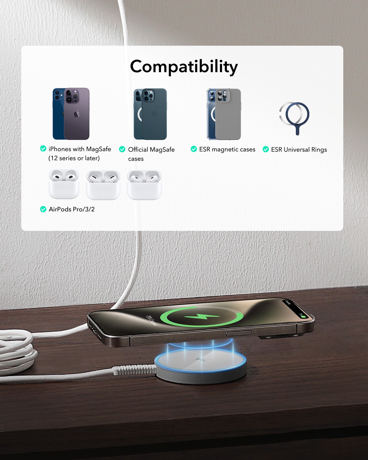 HaloLock Mini Qi2 MagSafe Magnetic Wireless Charger Silver