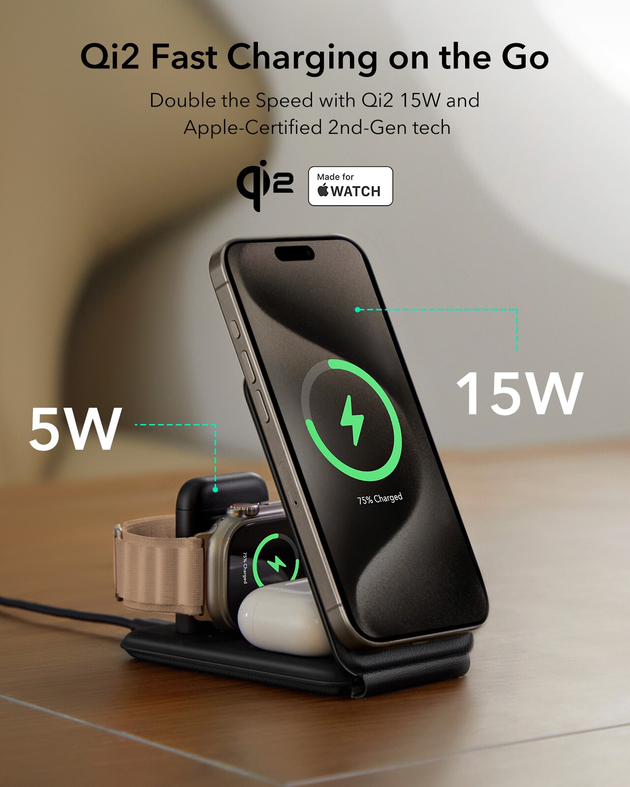 HaloLock Qi2 3-in-1 Travel Wireless Charging Set Black