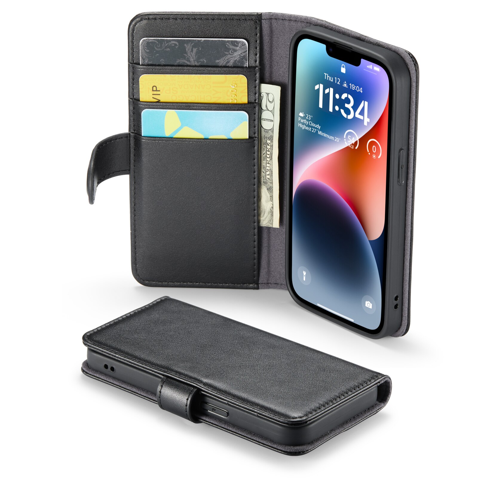 iPhone 13 Mini Genuine Leather Wallet Case Black
