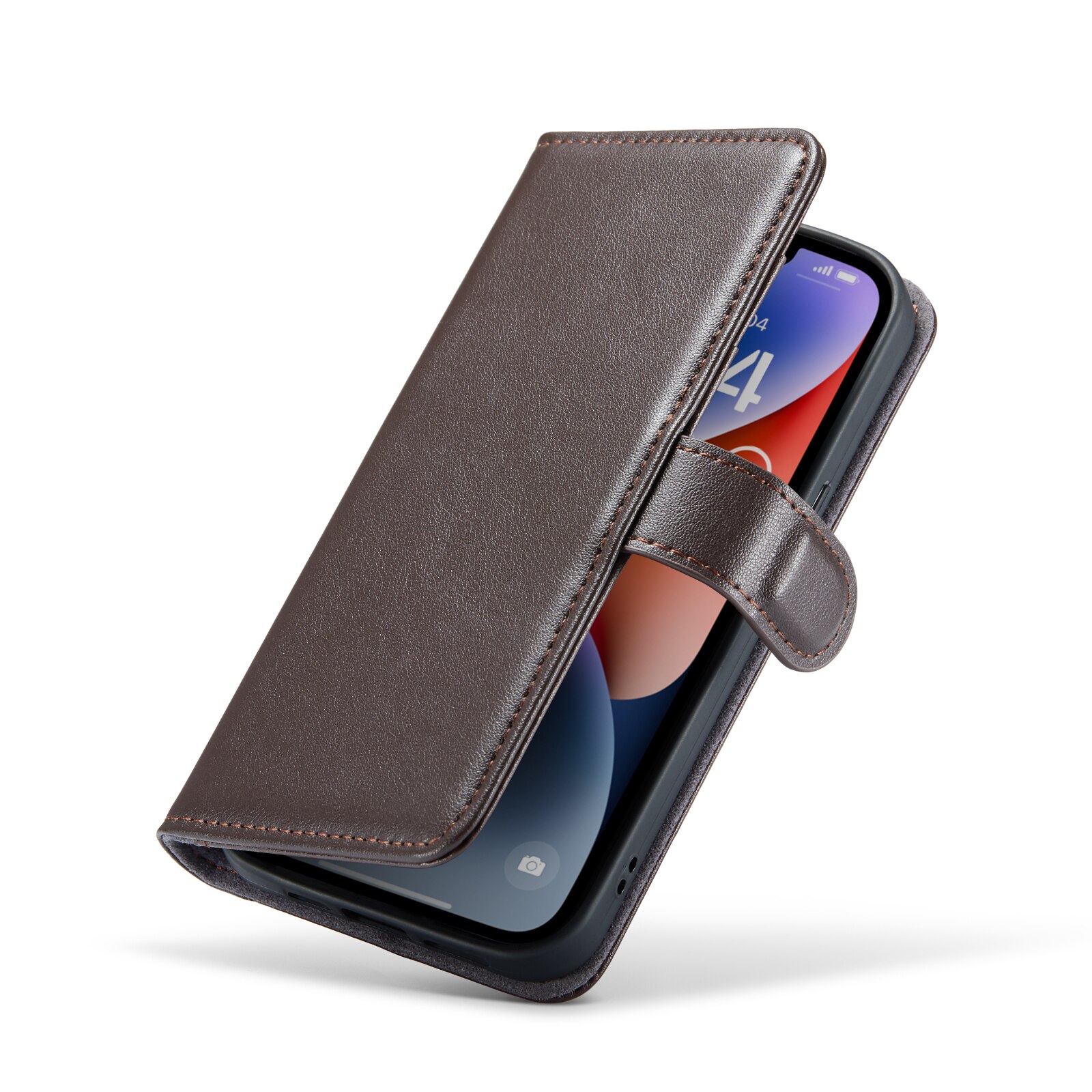 iPhone 14 Plus Genuine Leather Wallet Case Brown