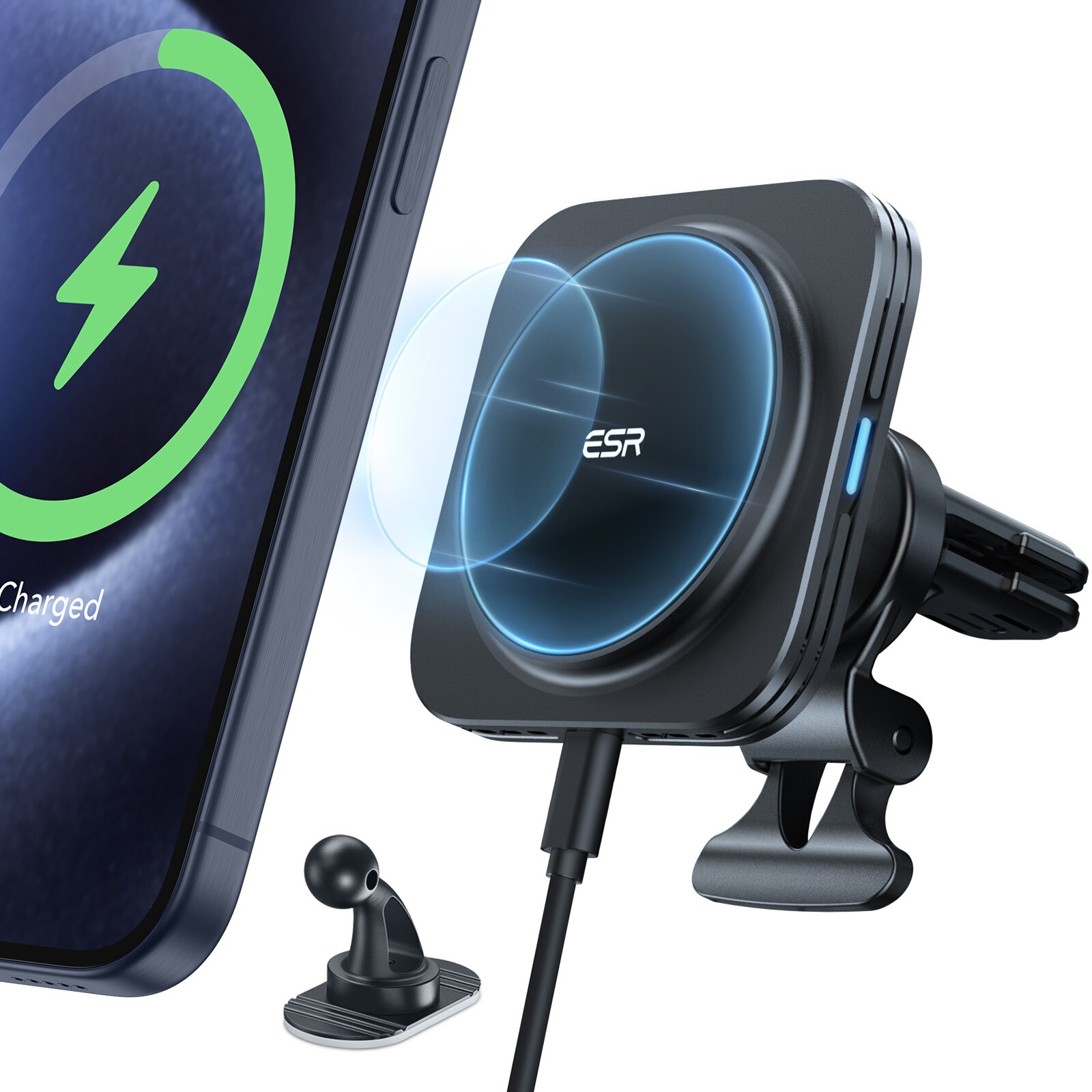 HaloLock Magnetic Wireless Car Charger Black