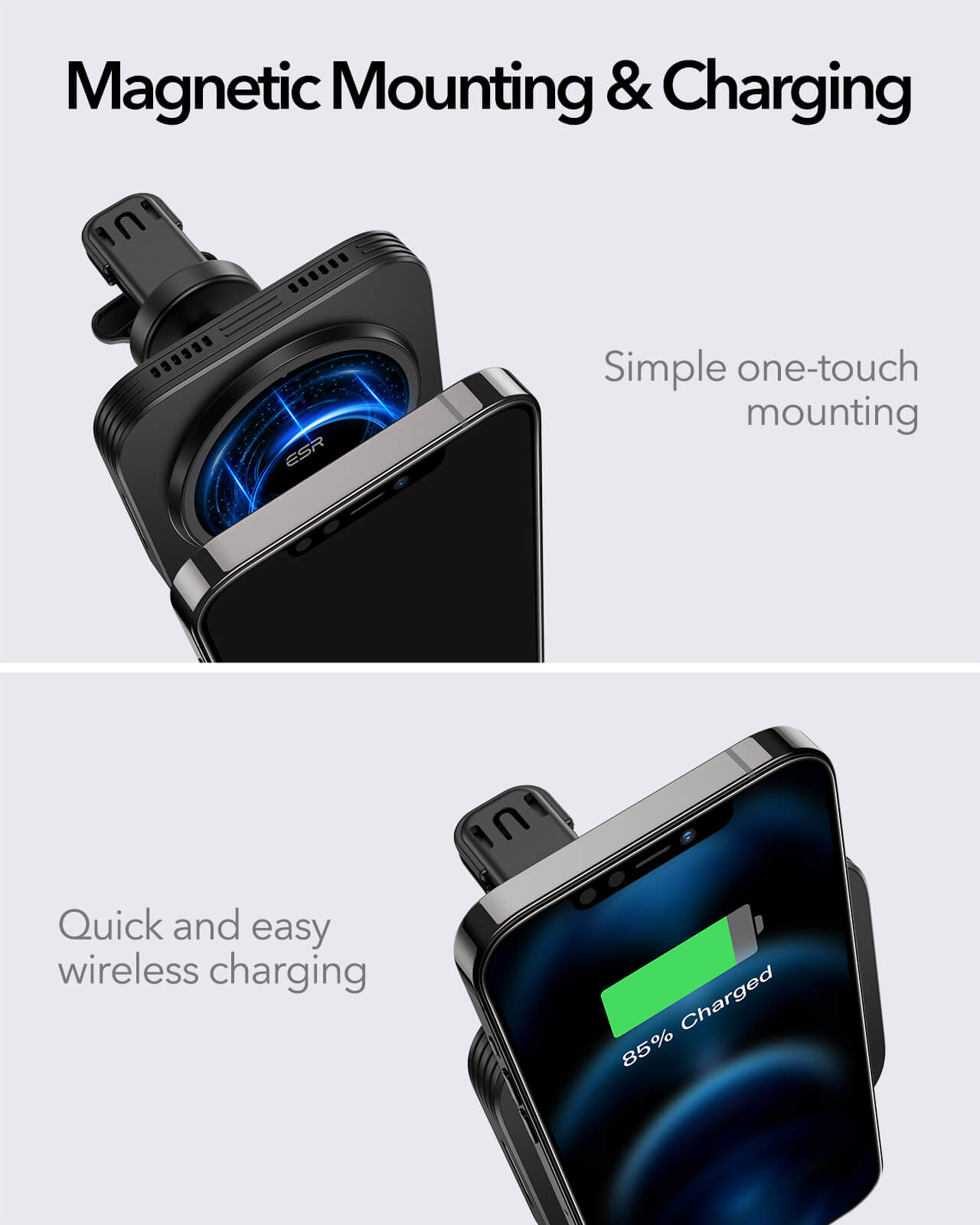 HaloLock Magnetic Wireless Car Charger Black