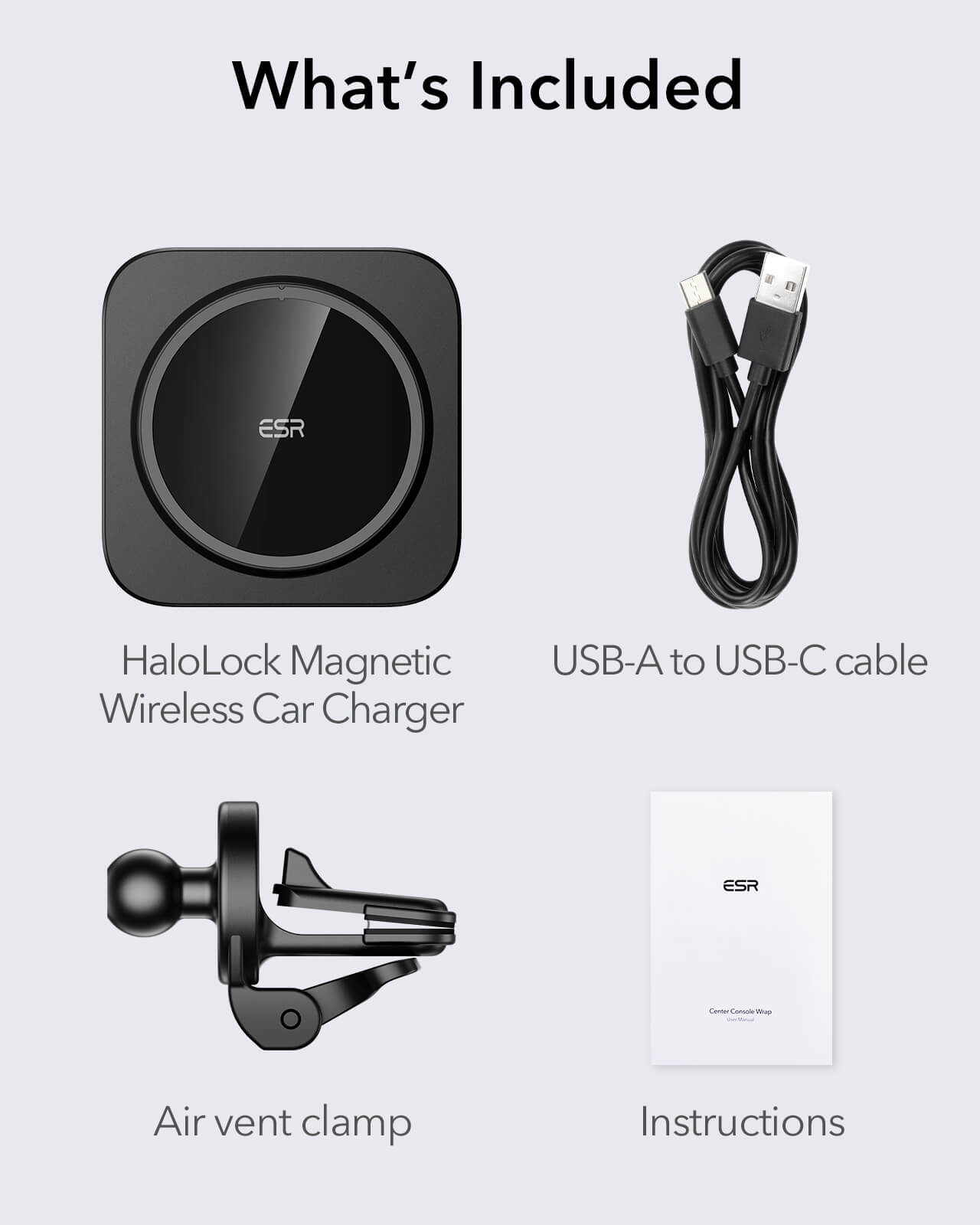 HaloLock Magnetic Wireless Car Charger Black