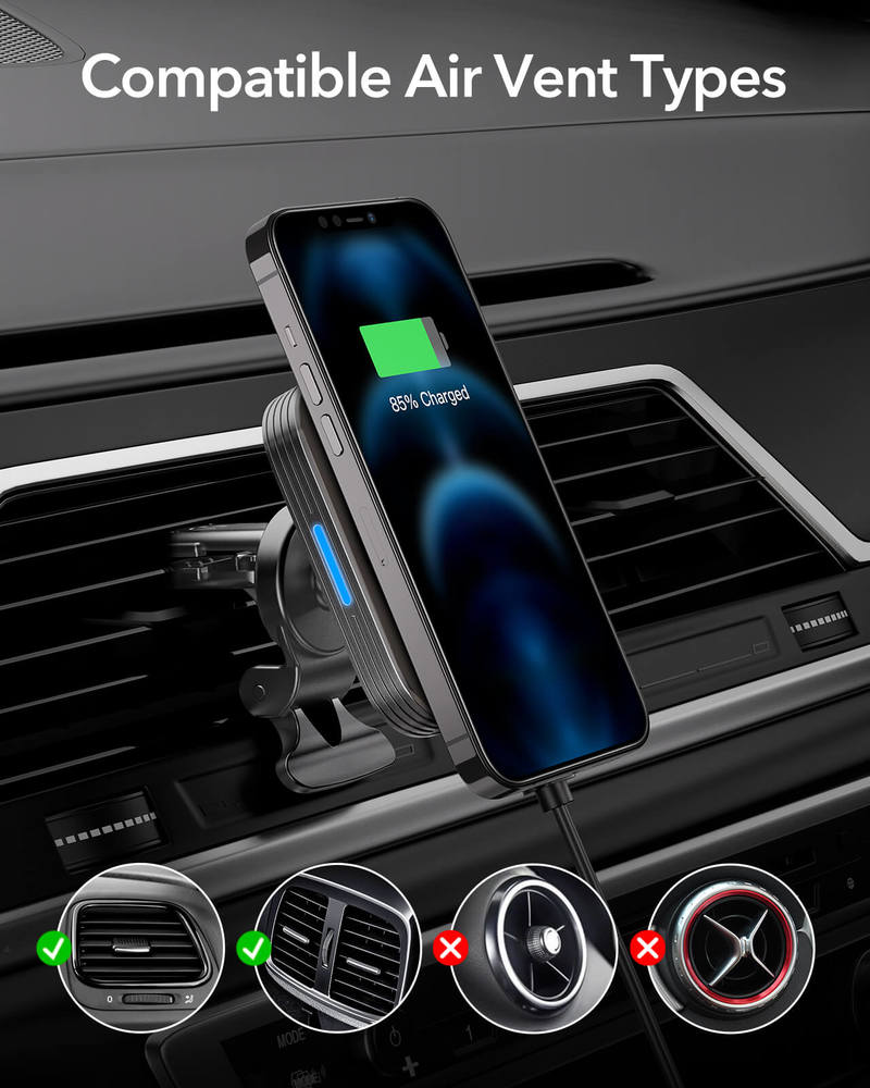 HaloLock Magnetic Wireless Car Charger Black