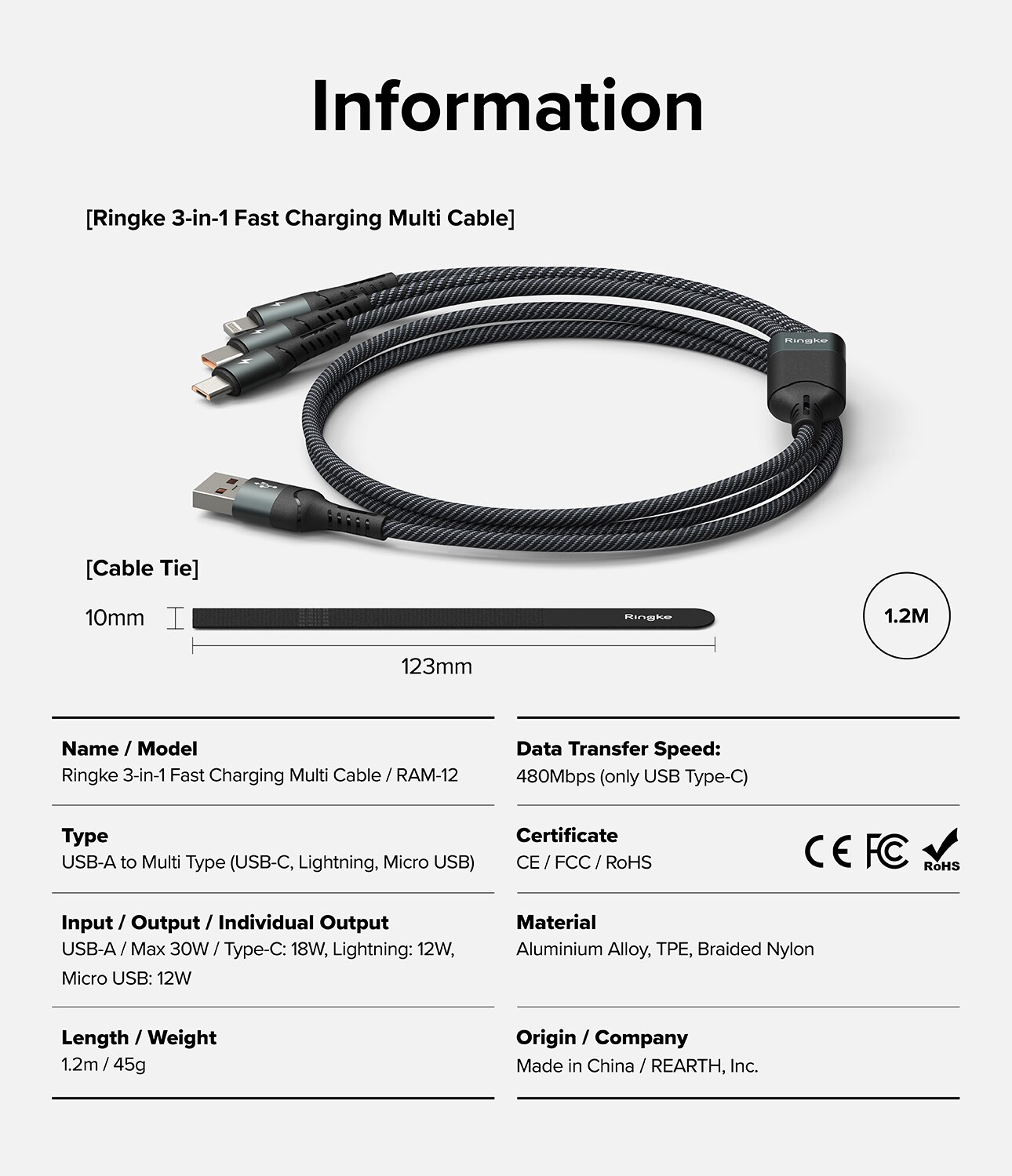 3-in-1 Fast Charging Multi Cable Black