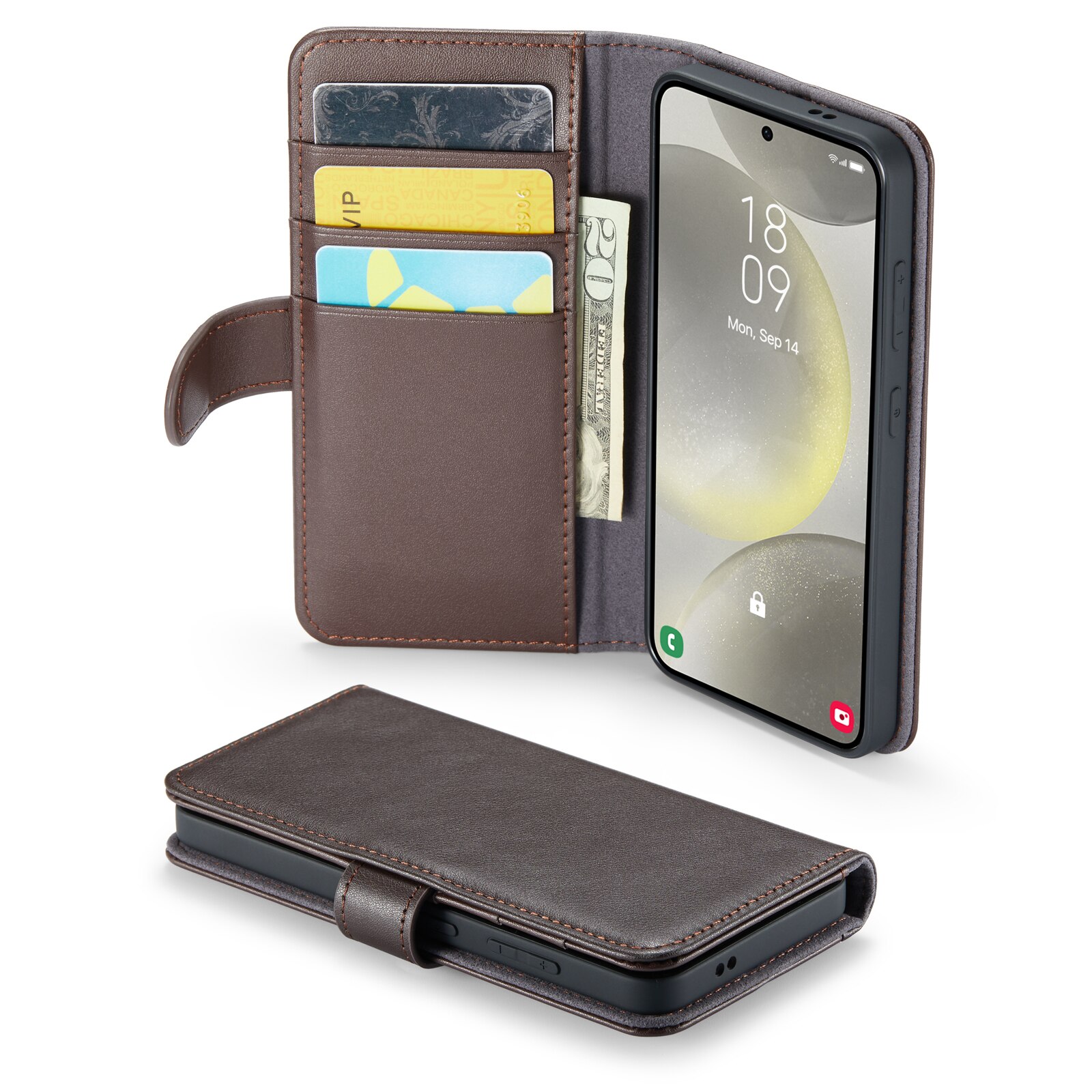 Samsung Galaxy S24 FE Genuine Leather Wallet Case Brown