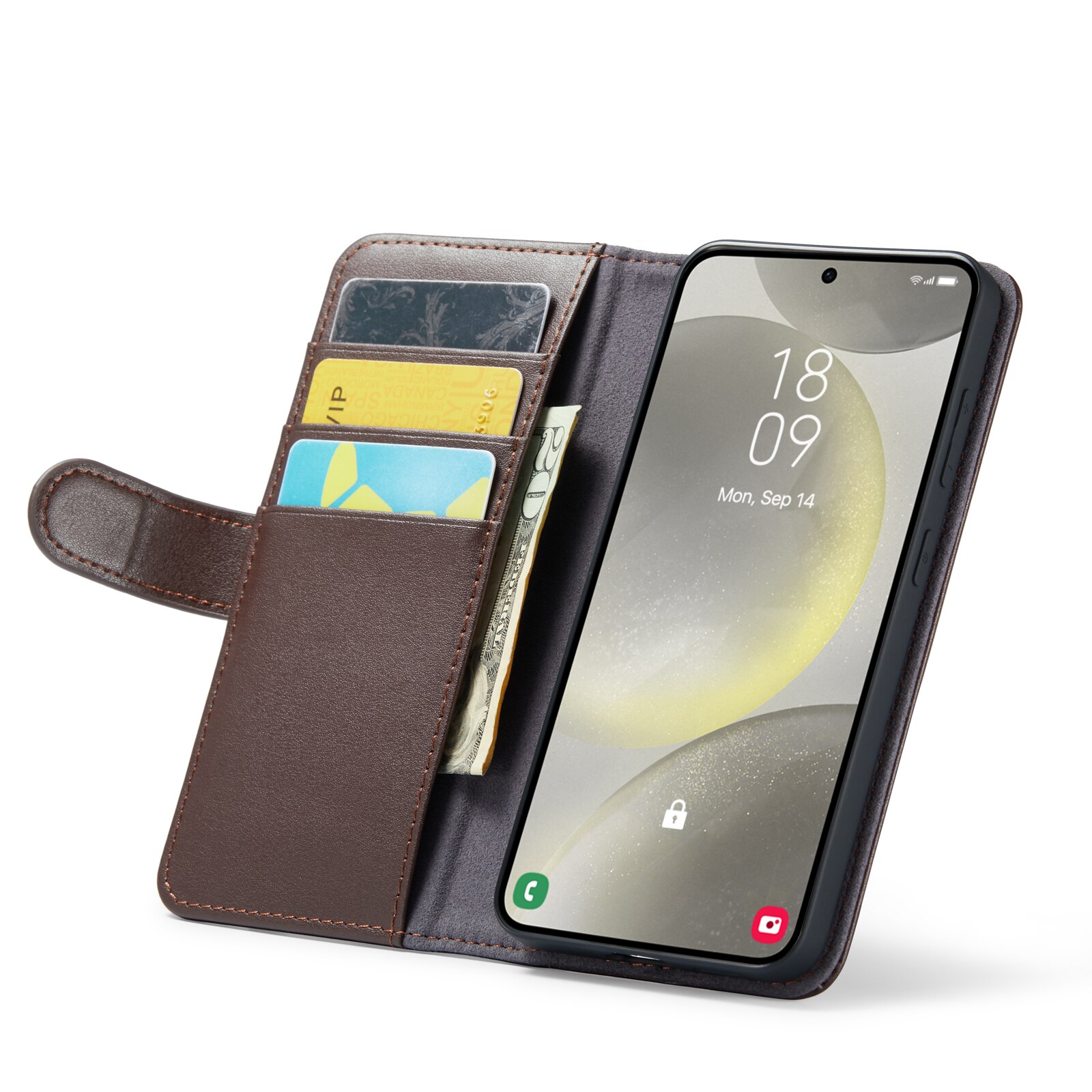 Samsung Galaxy S24 FE Genuine Leather Wallet Case Brown