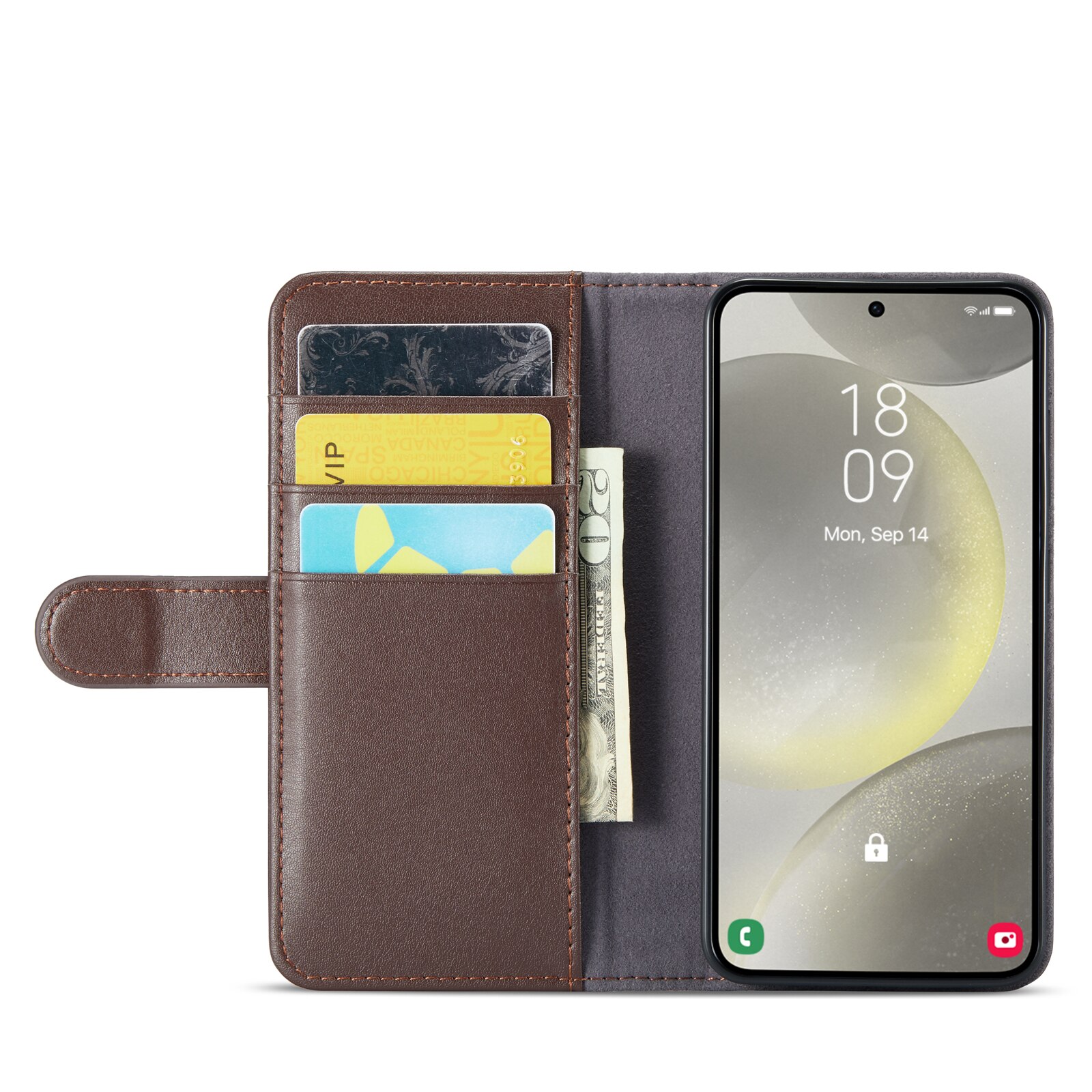 Samsung Galaxy S24 Plus Genuine Leather Wallet Case Brown