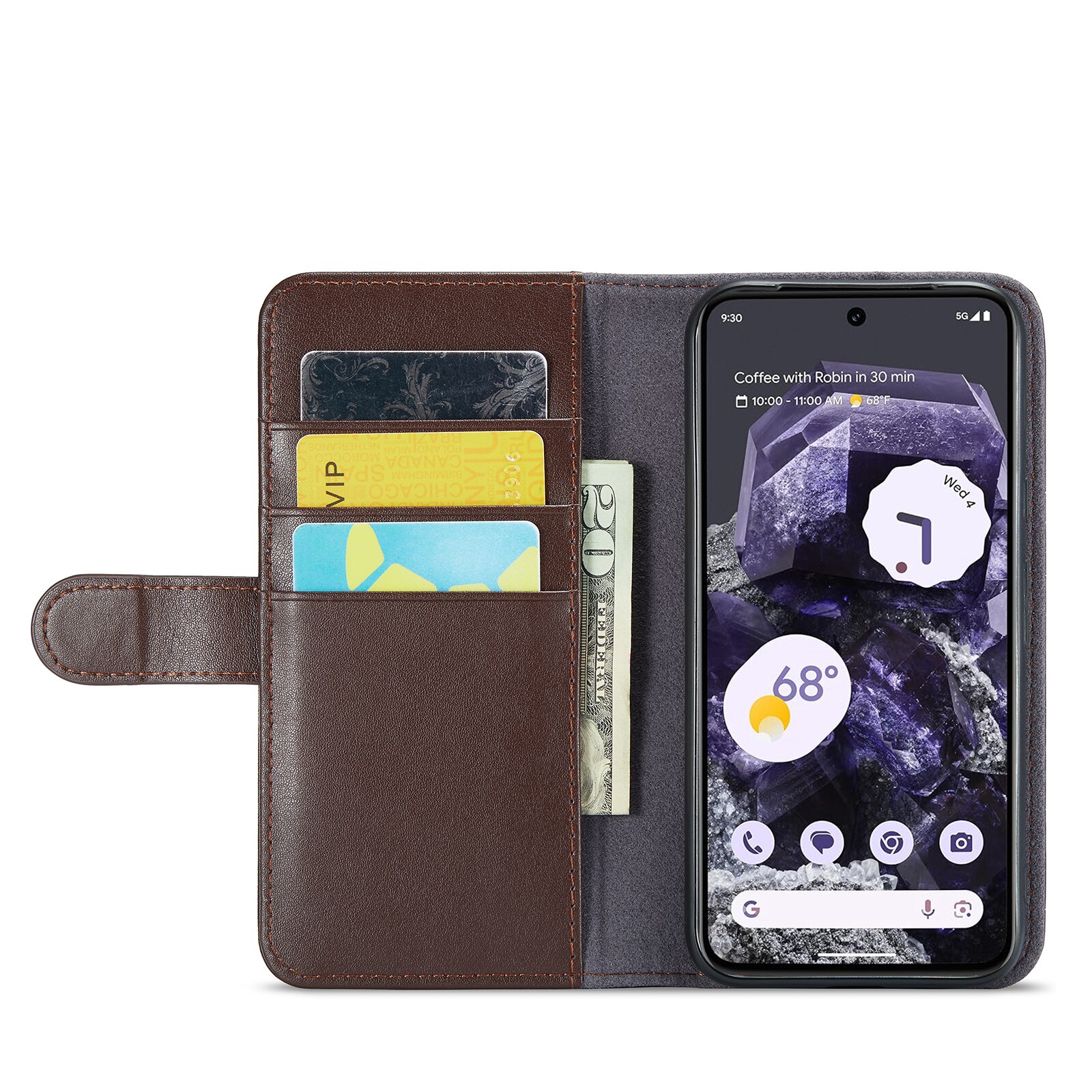 Google Pixel 8a Genuine Leather Wallet Case Brown