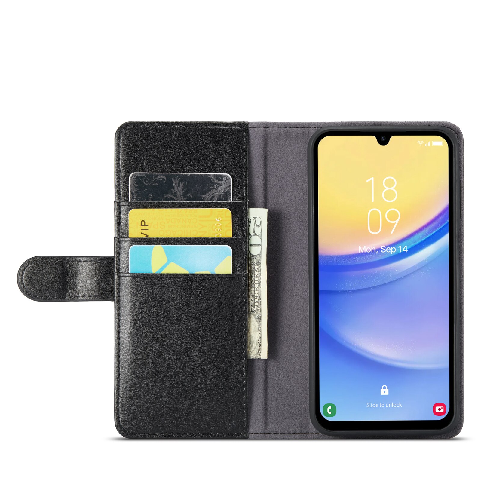 Samsung Galaxy A15 Genuine Leather Wallet Case Black