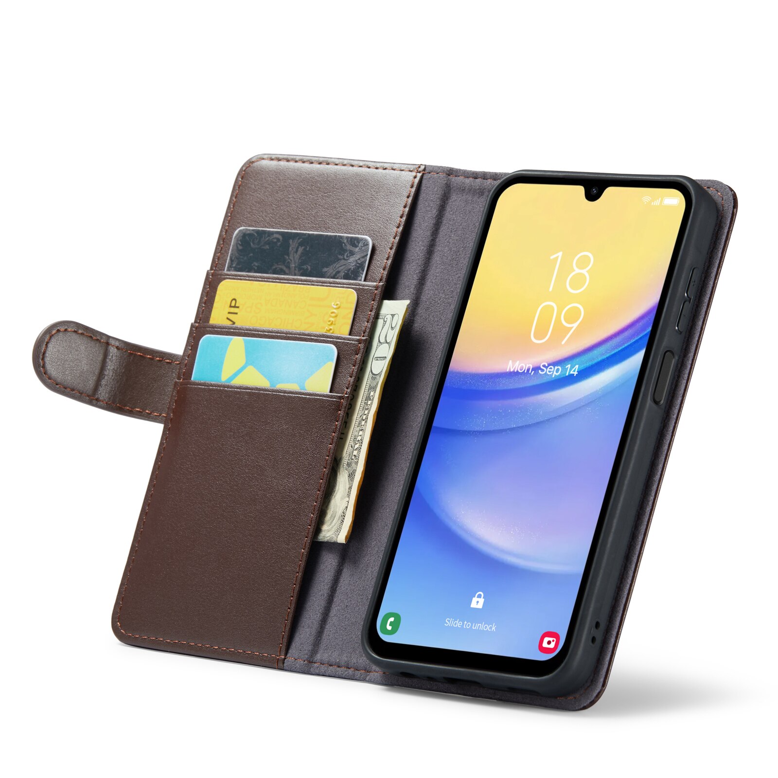 Samsung Galaxy A15 Genuine Leather Wallet Case Brown