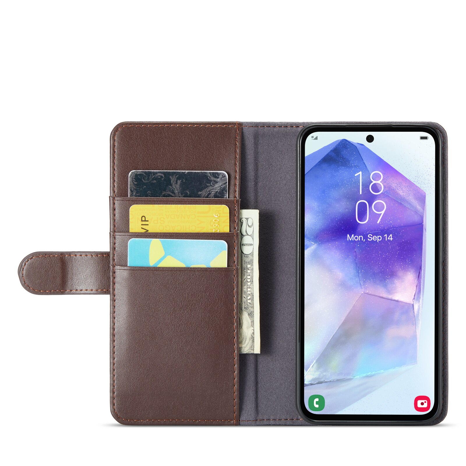 Samsung Galaxy A35 Genuine Leather Wallet Case Brown