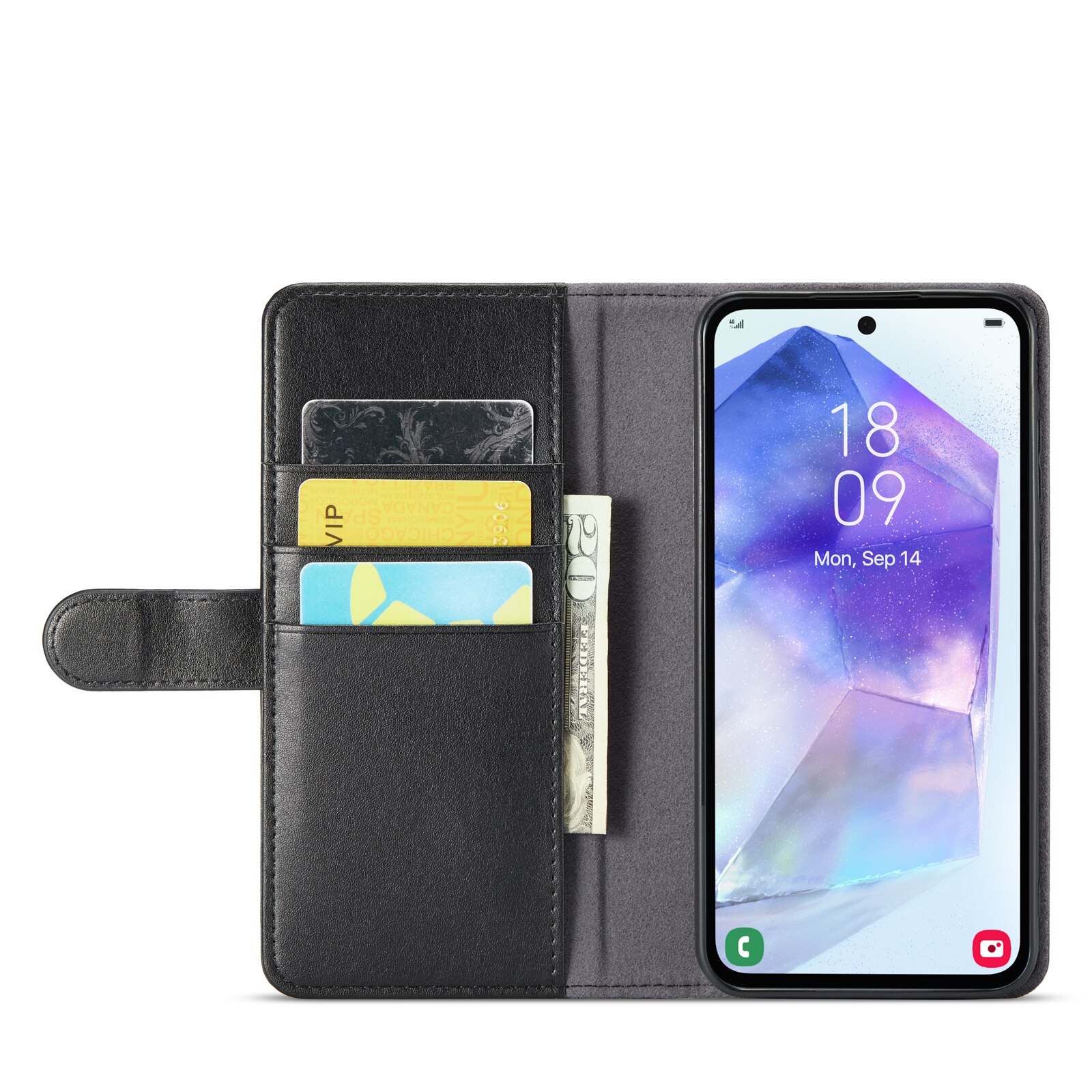 Samsung Galaxy A55 Genuine Leather Wallet Case Black