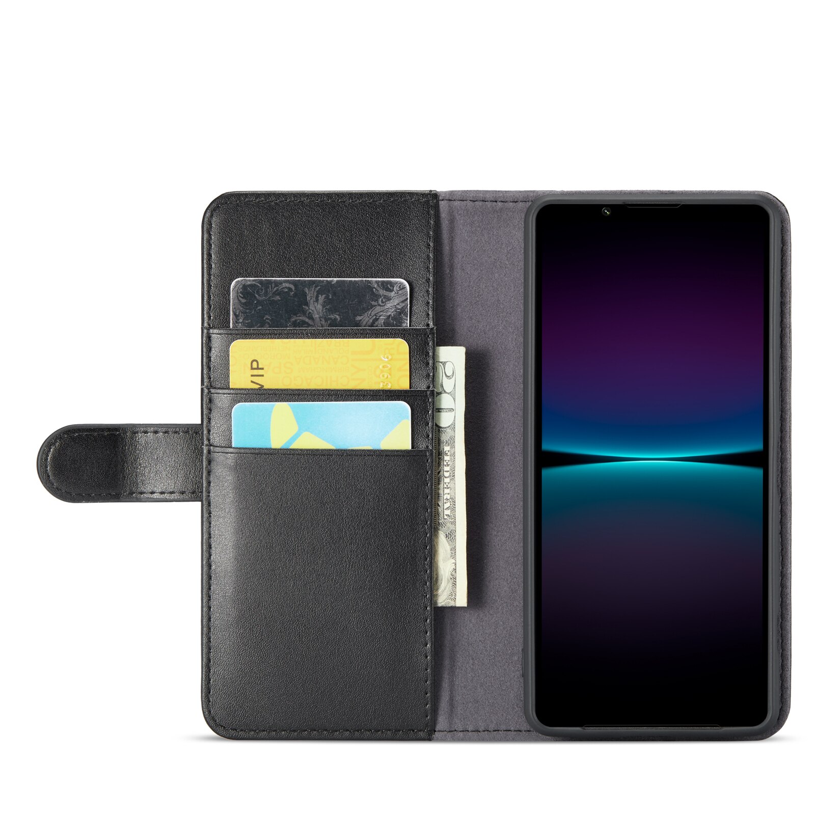 Sony Xperia 1 VI Genuine Leather Wallet Case Black