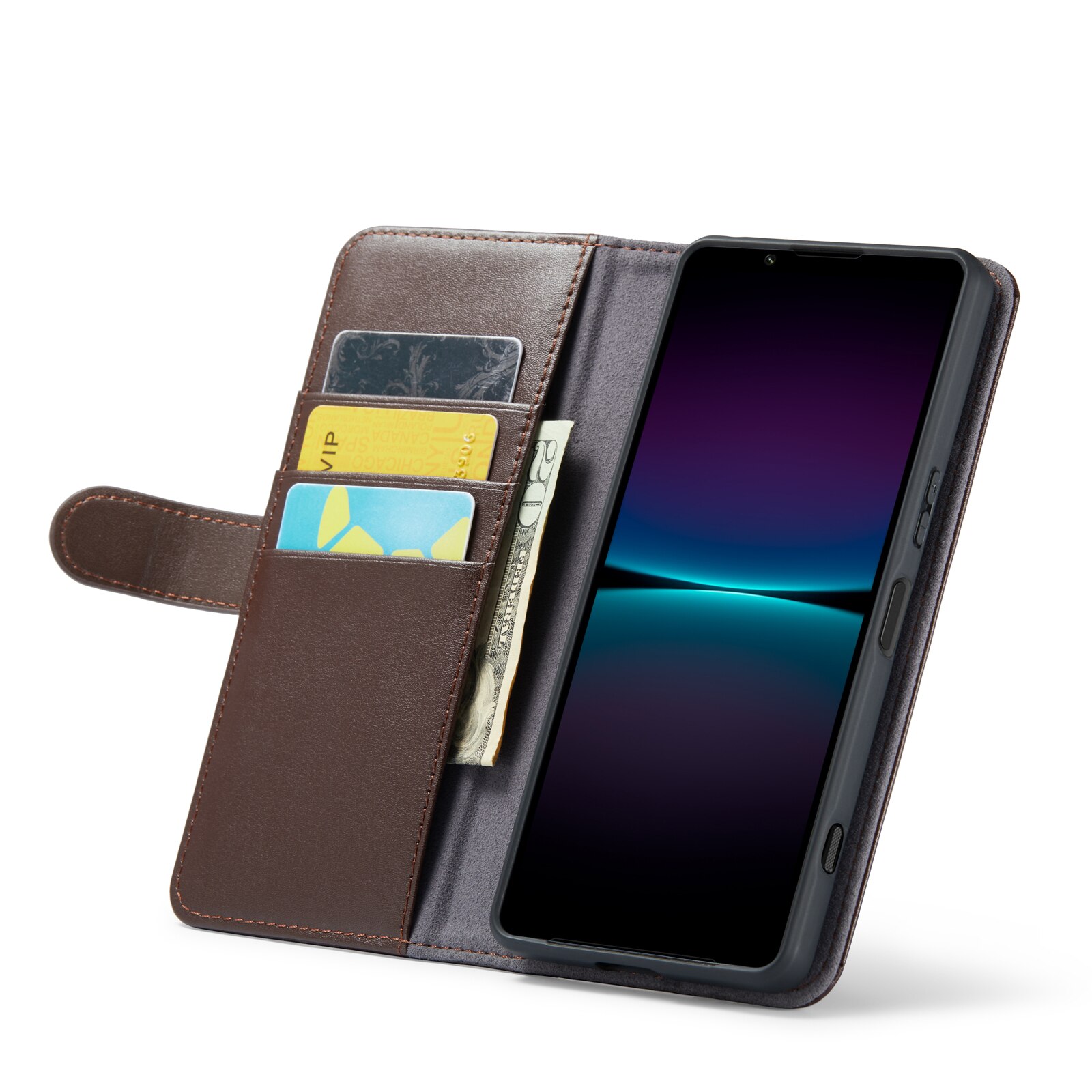 Sony Xperia 1 VI Genuine Leather Wallet Case Brown