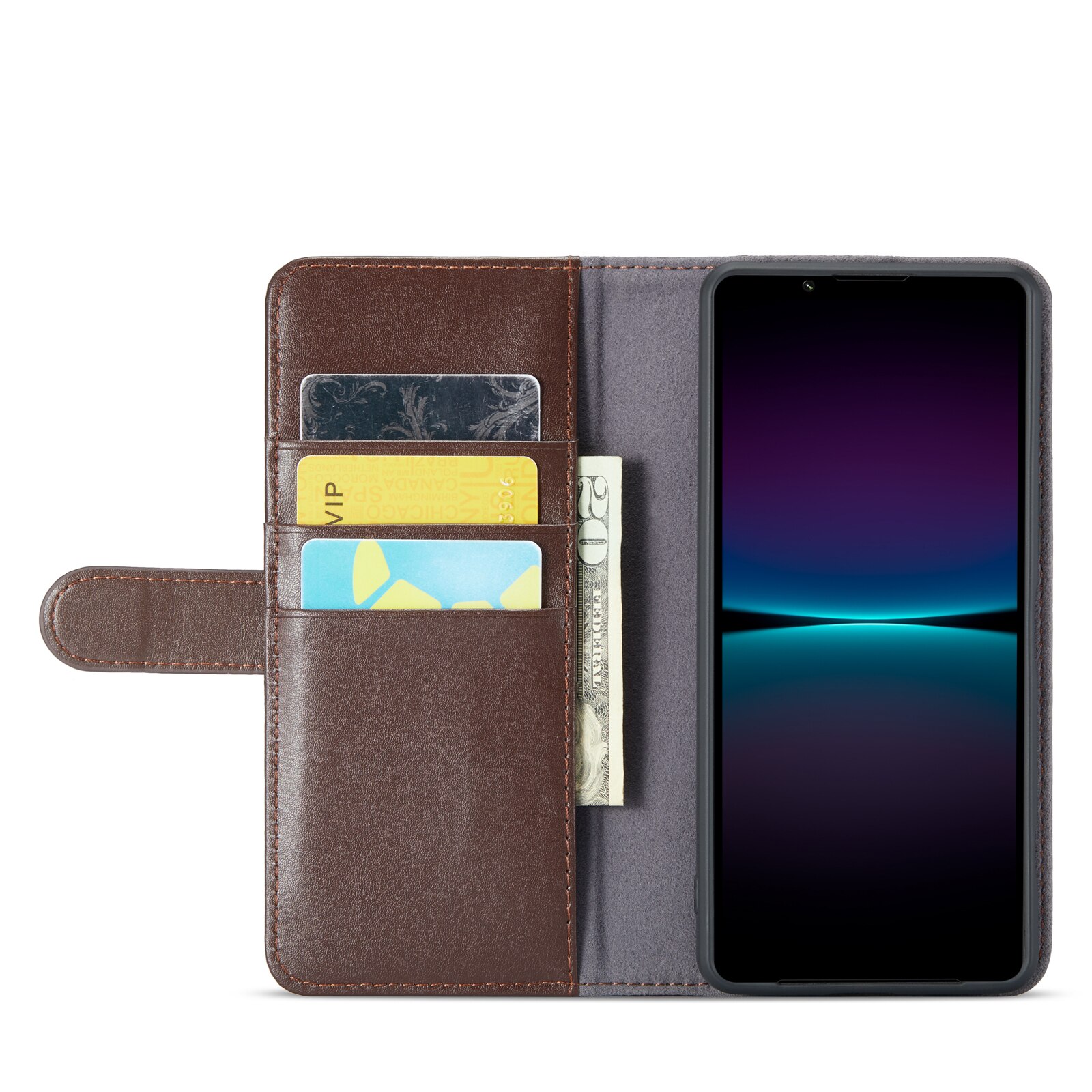 Sony Xperia 1 VI Genuine Leather Wallet Case Brown