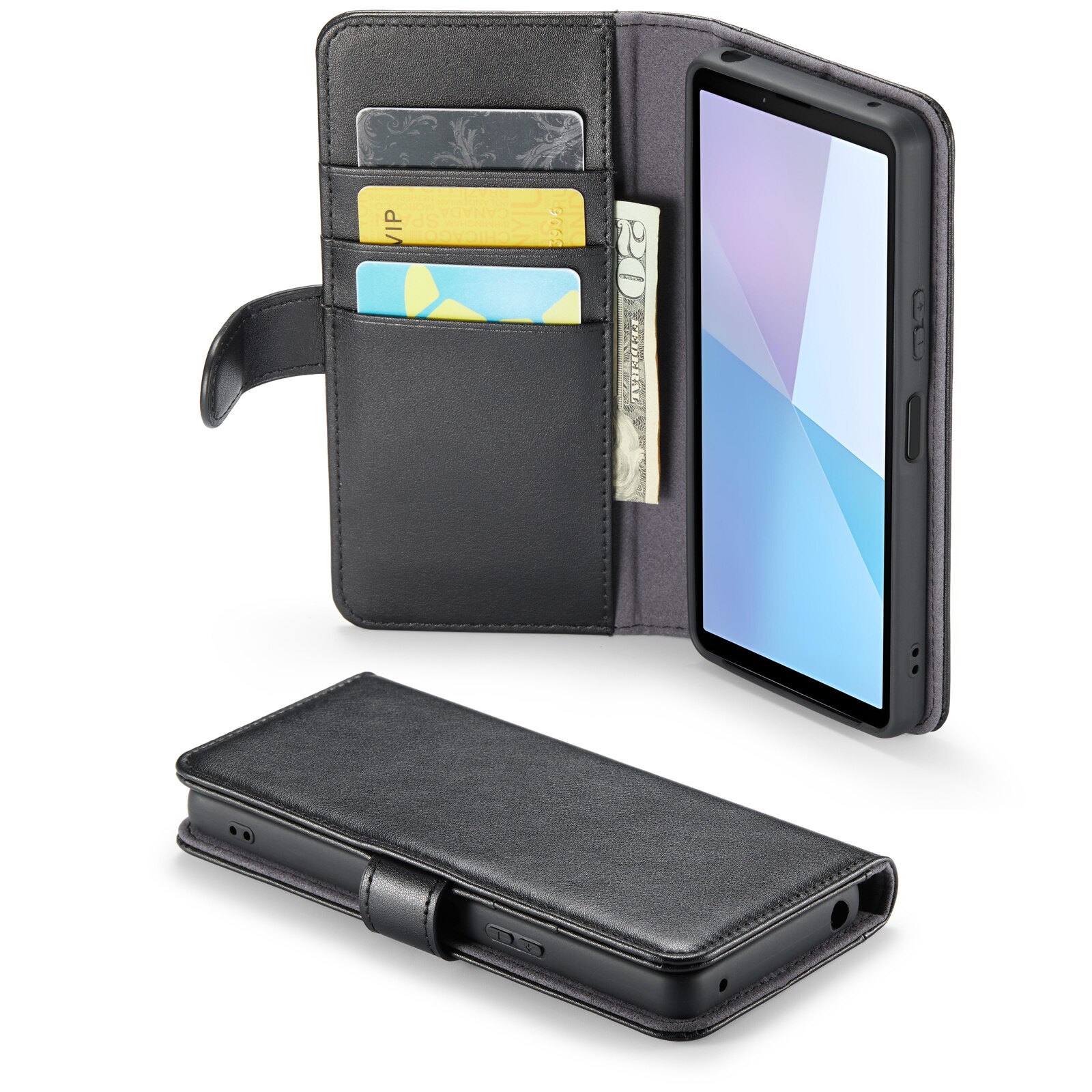 Sony Xperia 5 VI Genuine Leather Wallet Case Black