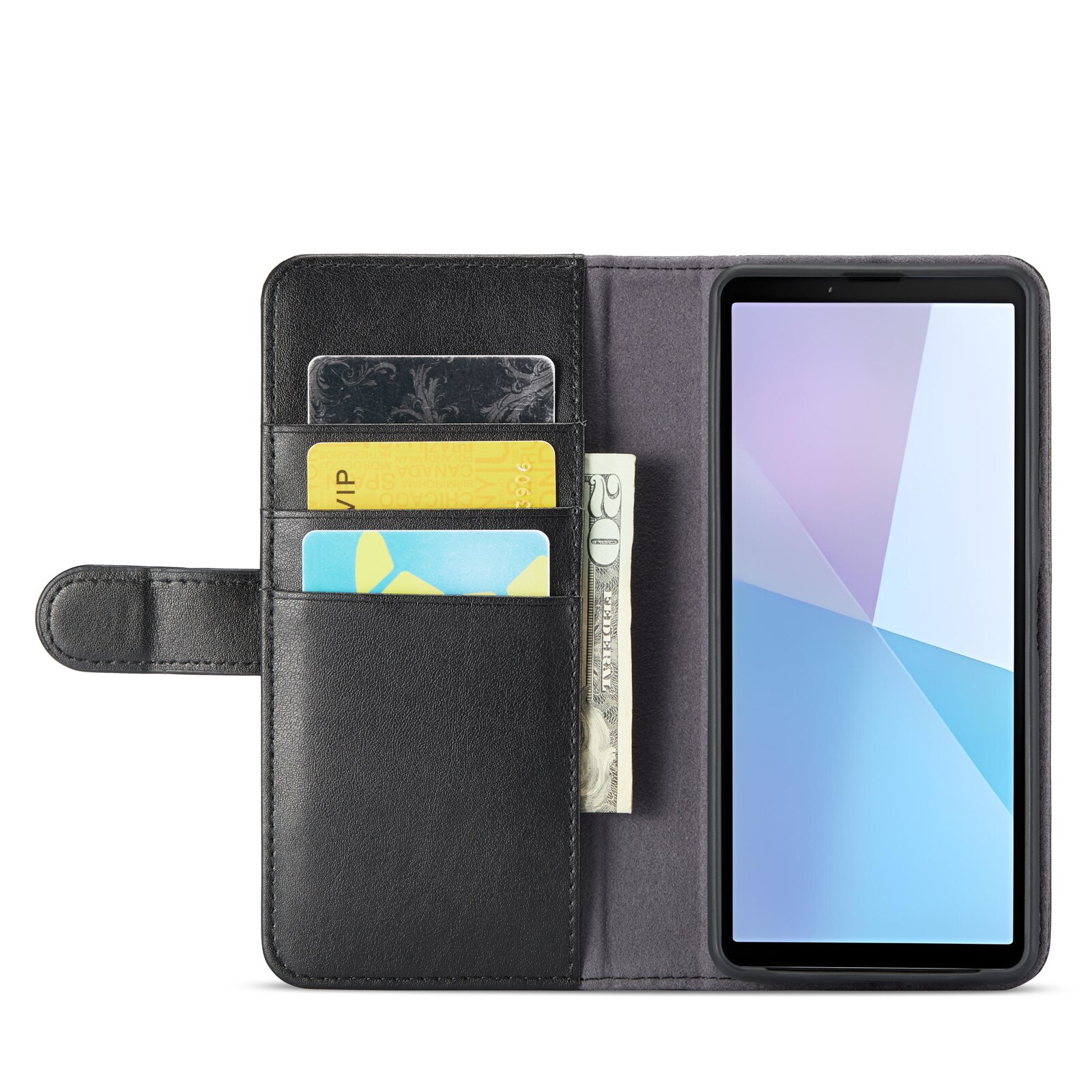 Sony Xperia 5 VI Genuine Leather Wallet Case Black