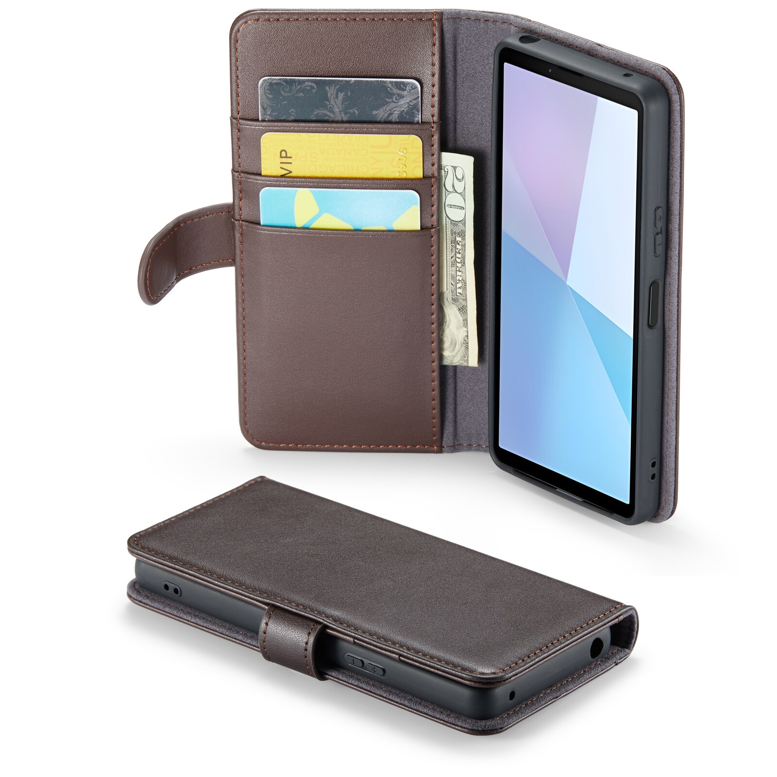 Sony Xperia 5 VI Genuine Leather Wallet Case Brown