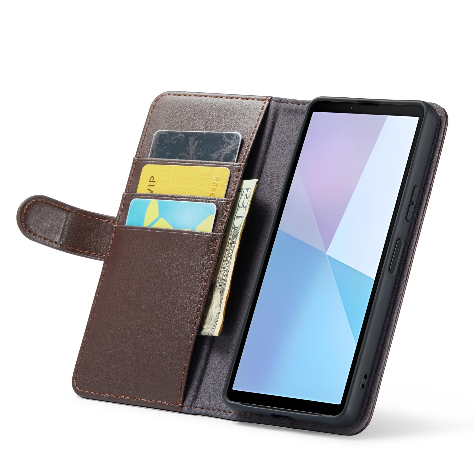 Sony Xperia 10 VI Genuine Leather Wallet Case Brown