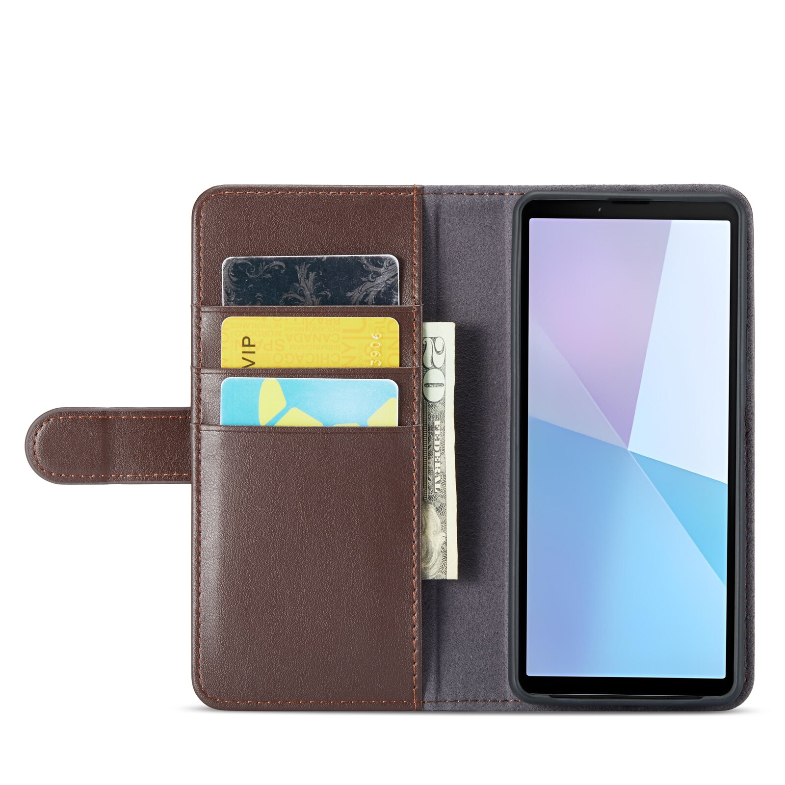 Sony Xperia 10 VI Genuine Leather Wallet Case Brown