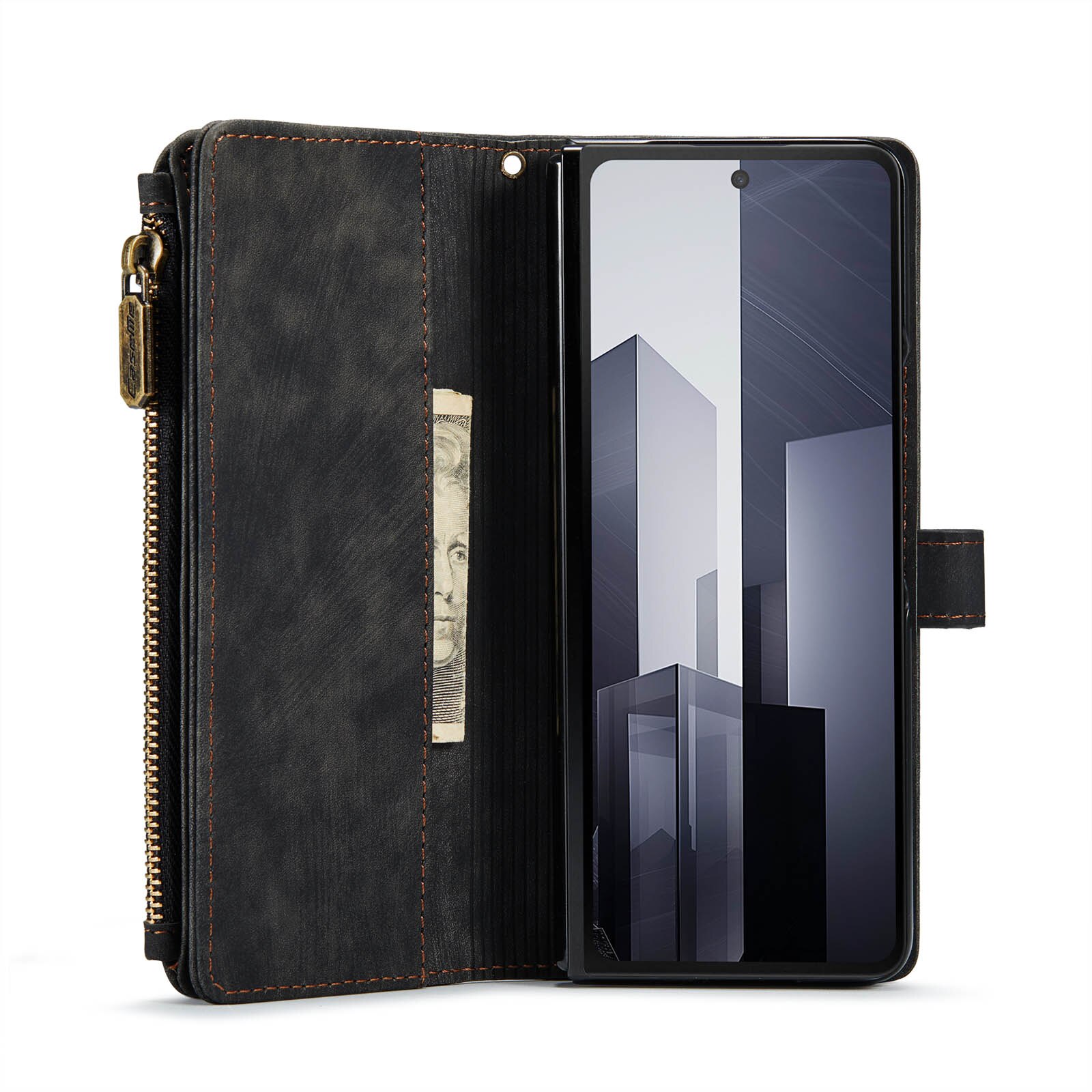 Samsung Galaxy Z Fold 6 Zipper Wallet Book Cover Black