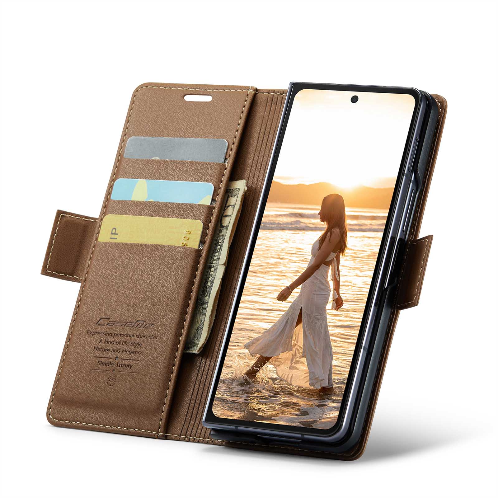 Samsung Galaxy Z Fold 6 RFID blocking Slim Wallet Case Brown