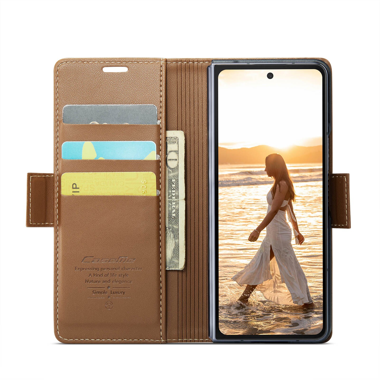 Samsung Galaxy Z Fold 6 RFID blocking Slim Wallet Case Brown