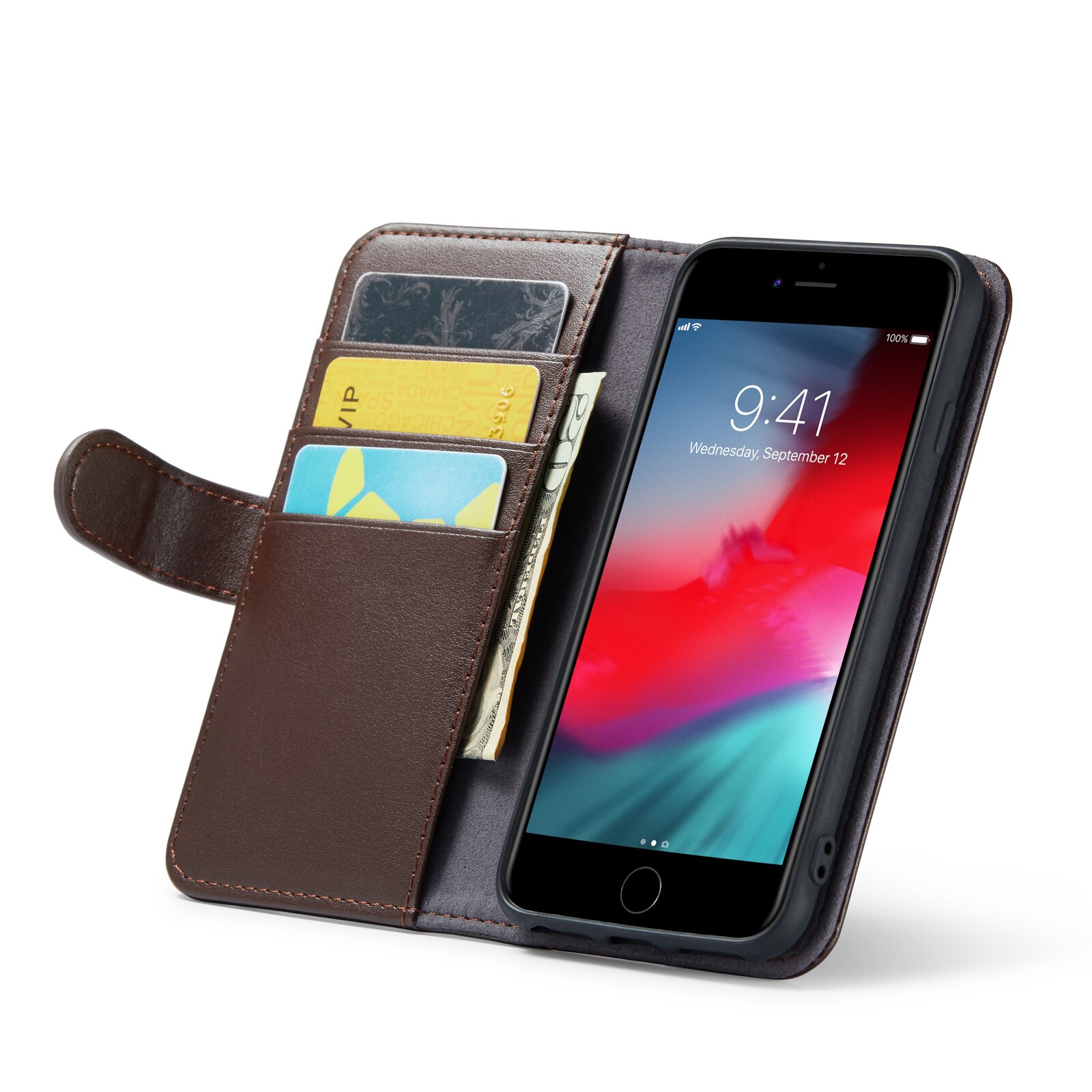 iPhone 8 Genuine Leather Wallet Case Brown