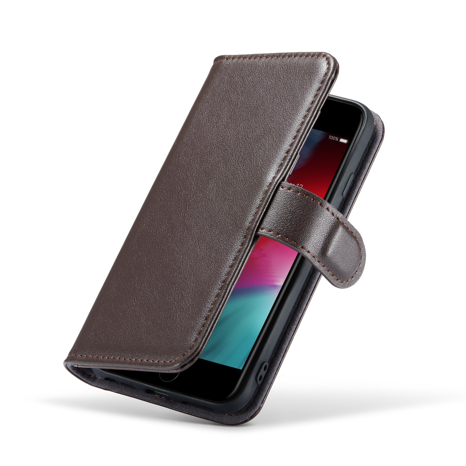 iPhone SE (2022) Genuine Leather Wallet Case Brown