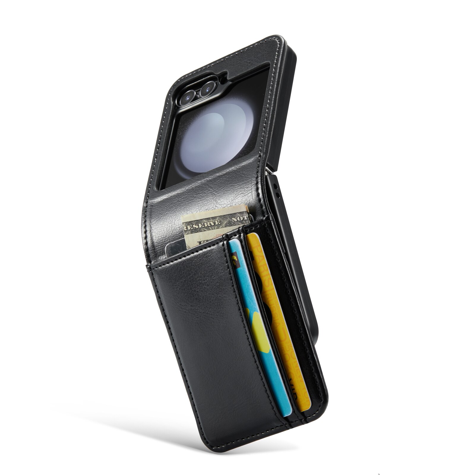 Samsung Galaxy Z Flip 6 Genuine Leather Wallet Case Black