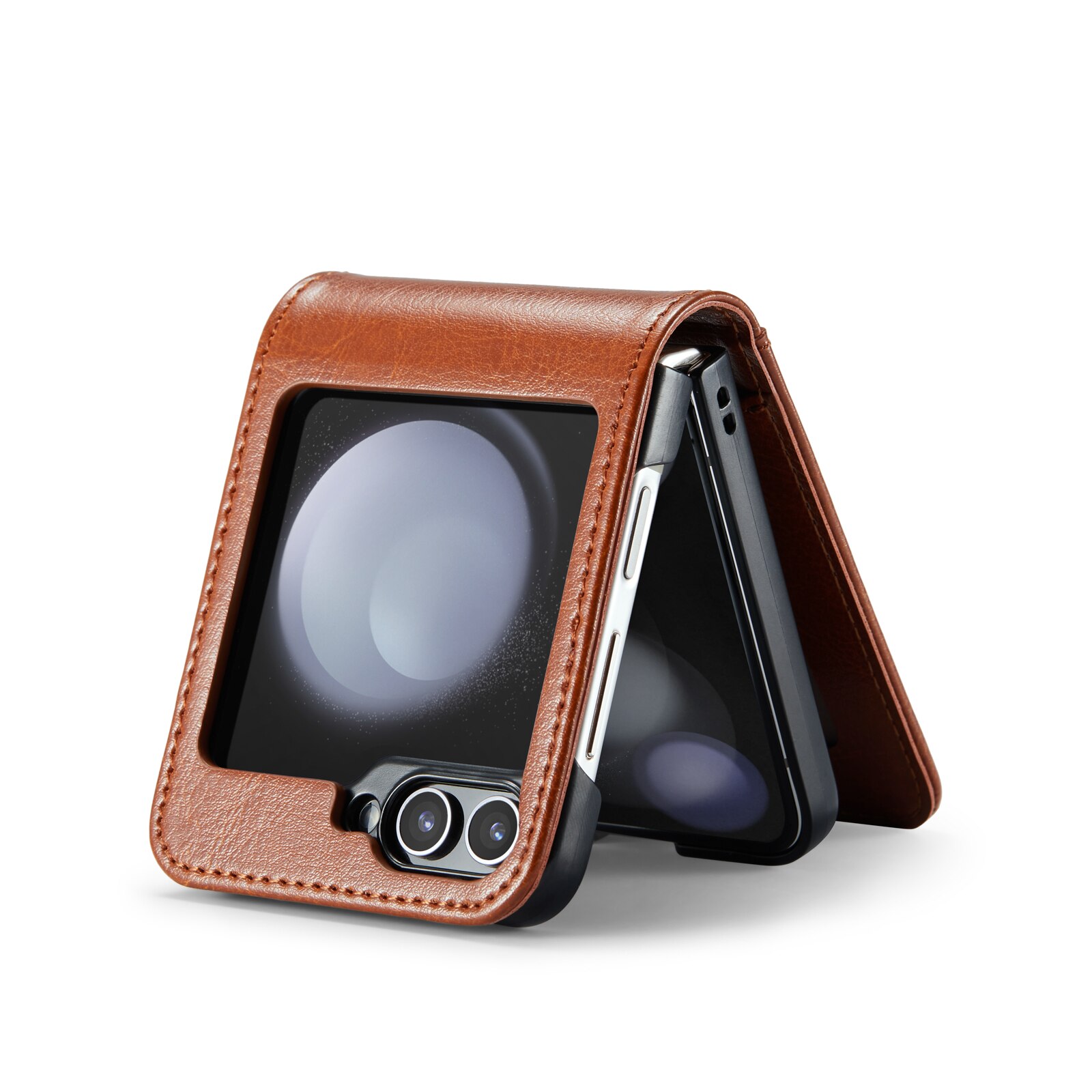 Samsung Galaxy Z Flip 6 Genuine Leather Wallet Case Cognac