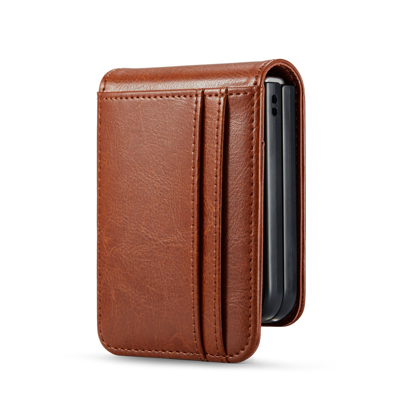 Samsung Galaxy Z Flip 6 Genuine Leather Wallet Case Cognac