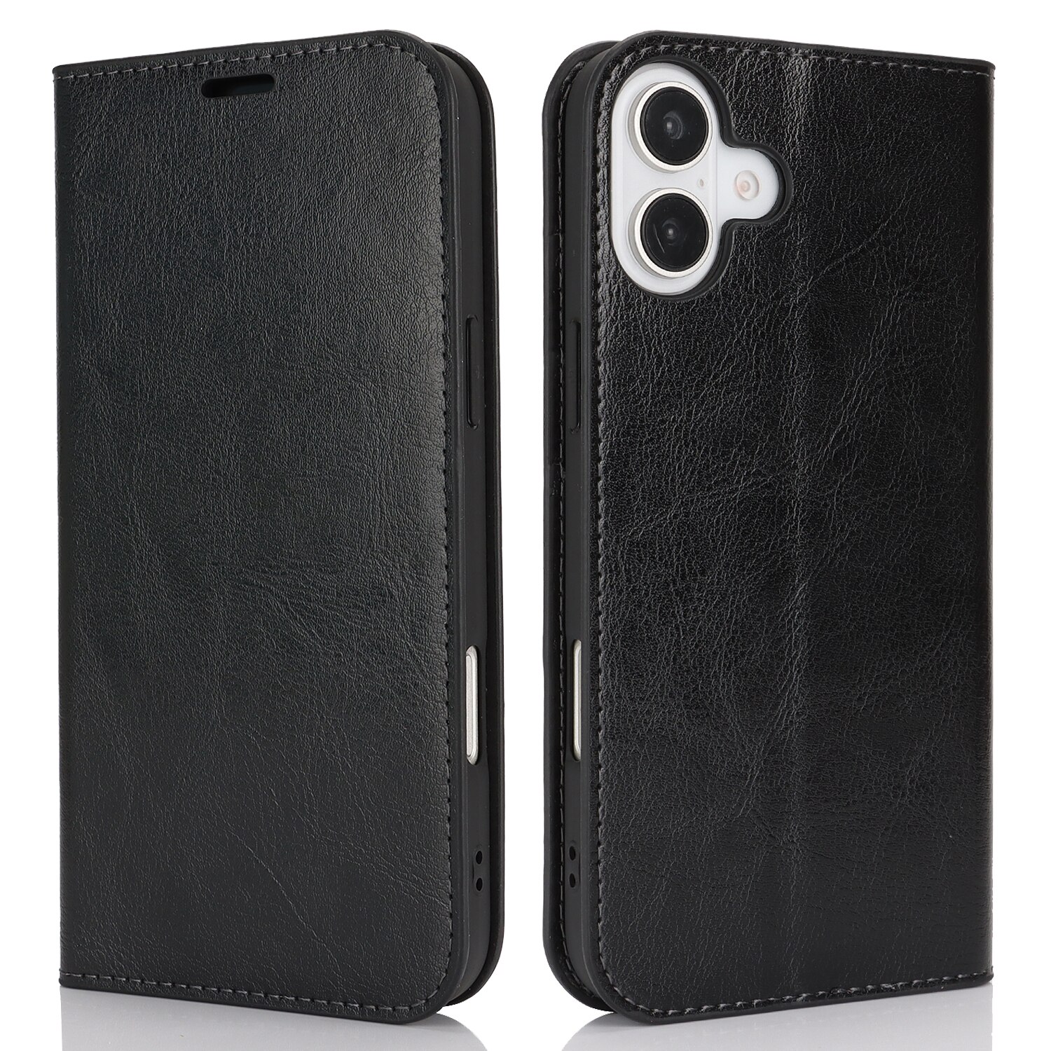 iPhone 16 Plus Genuine Leather Wallet Case Black