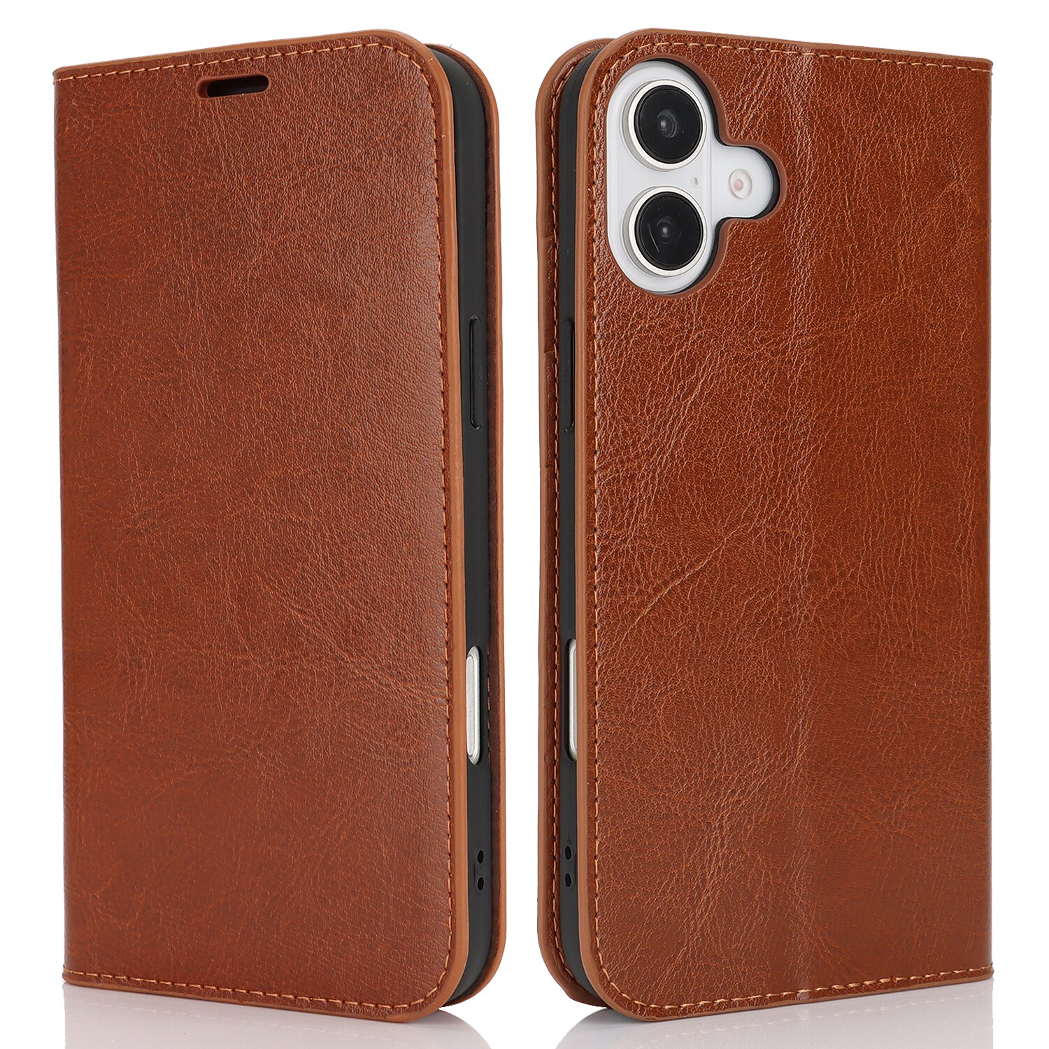 iPhone 16 Plus Genuine Leather Wallet Case Brown