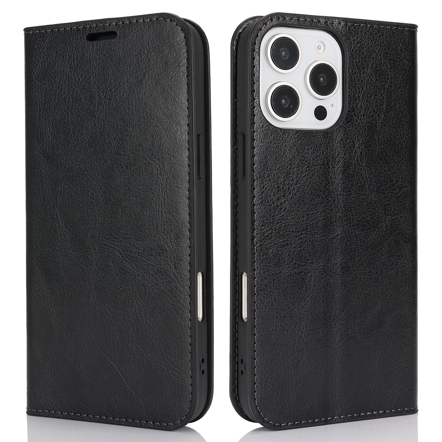 iPhone 16 Pro Genuine Leather Wallet Case Black