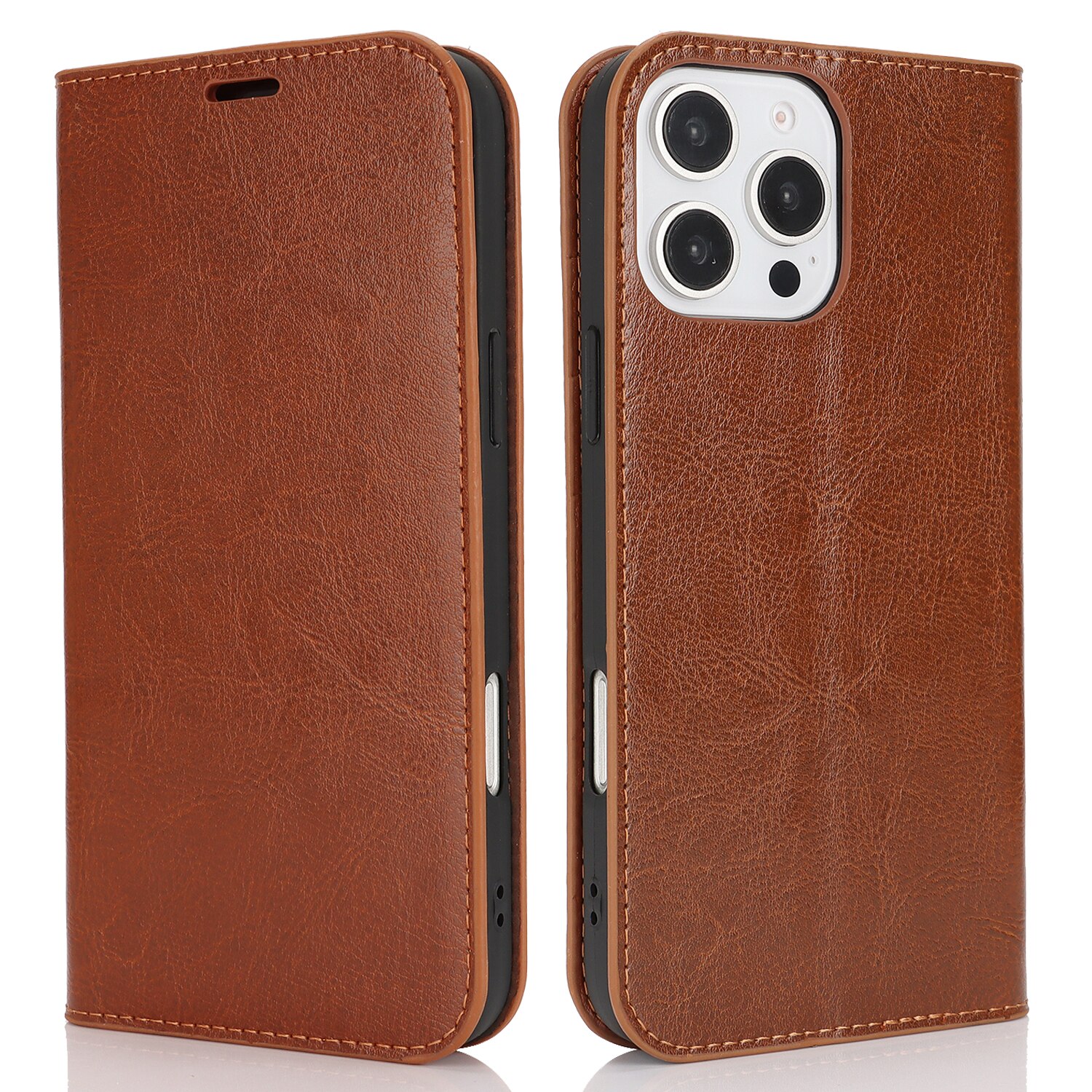 iPhone 16 Pro Genuine Leather Wallet Case Brown