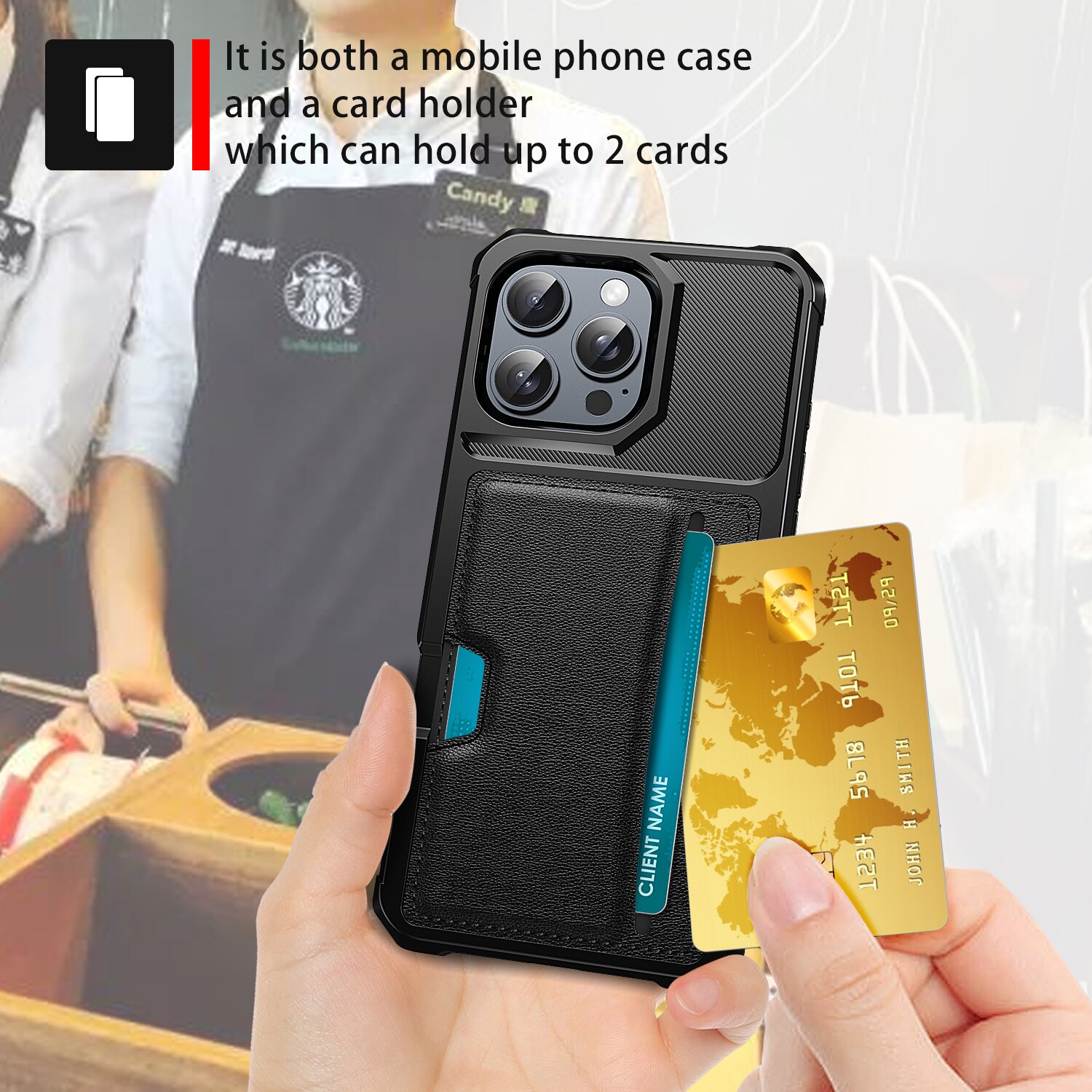 iPhone 16 Pro Tough Card Case Black