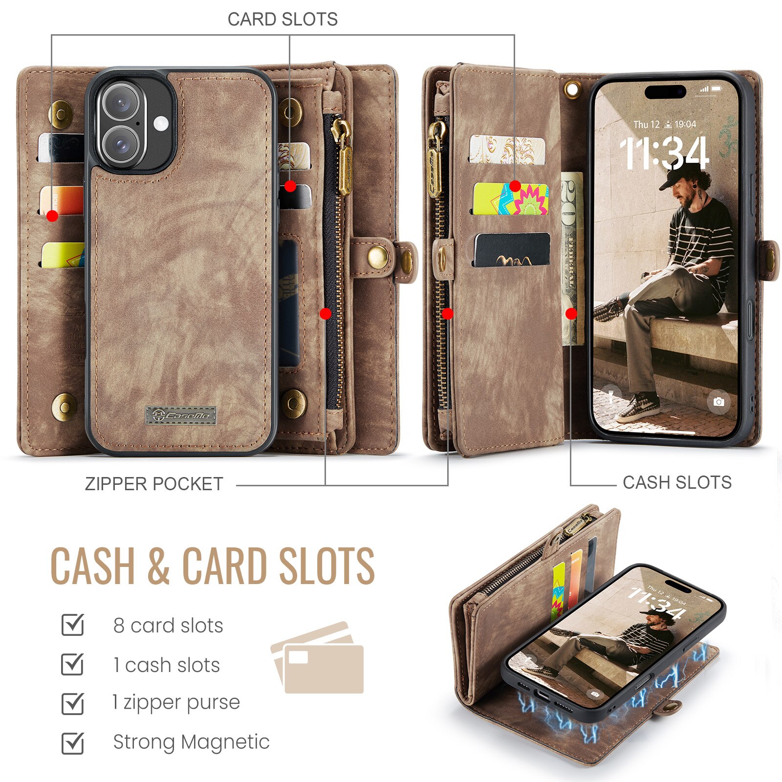 iPhone 16 Plus Multi-slot Wallet Case Brown