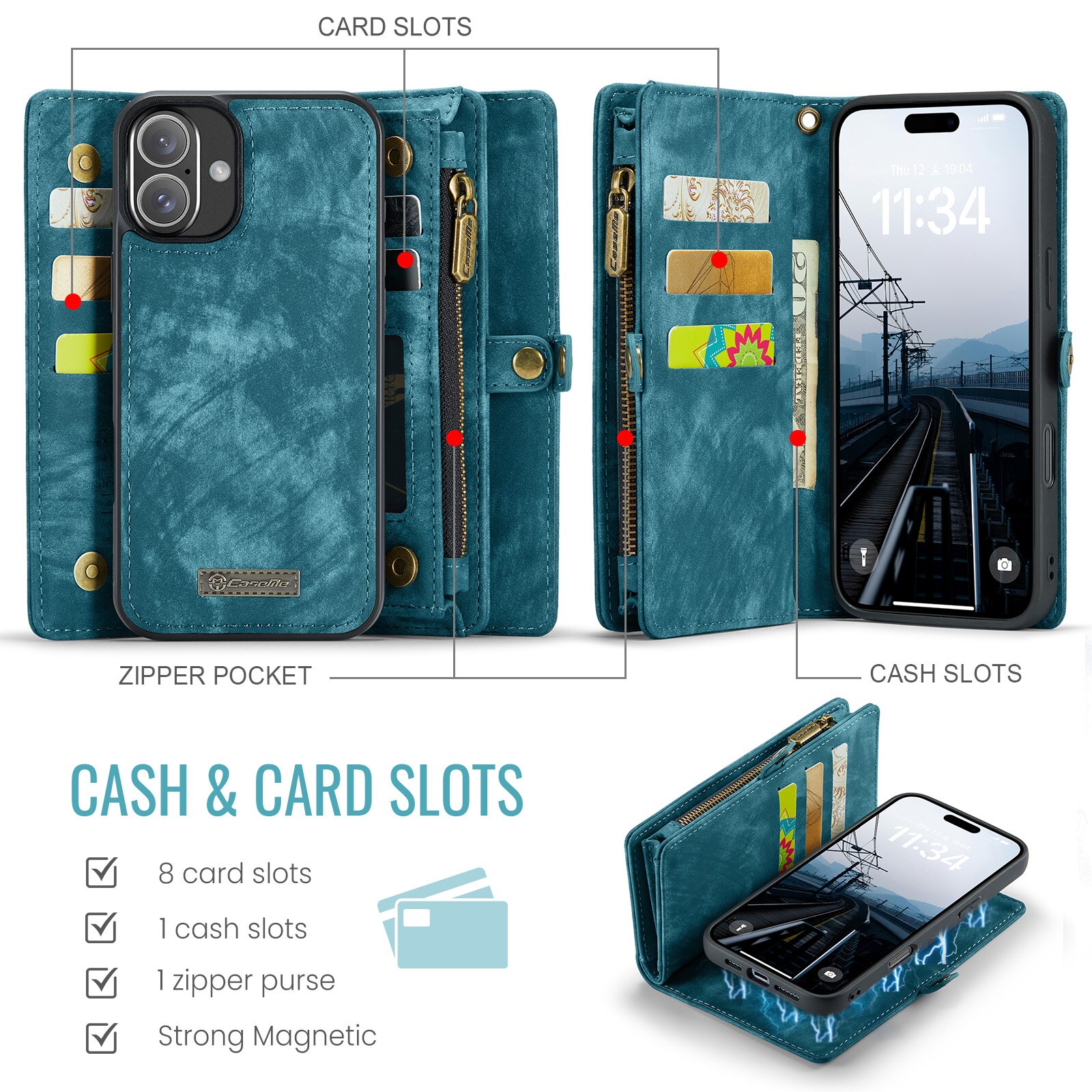 iPhone 16 Plus Multi-slot Wallet Case Blue