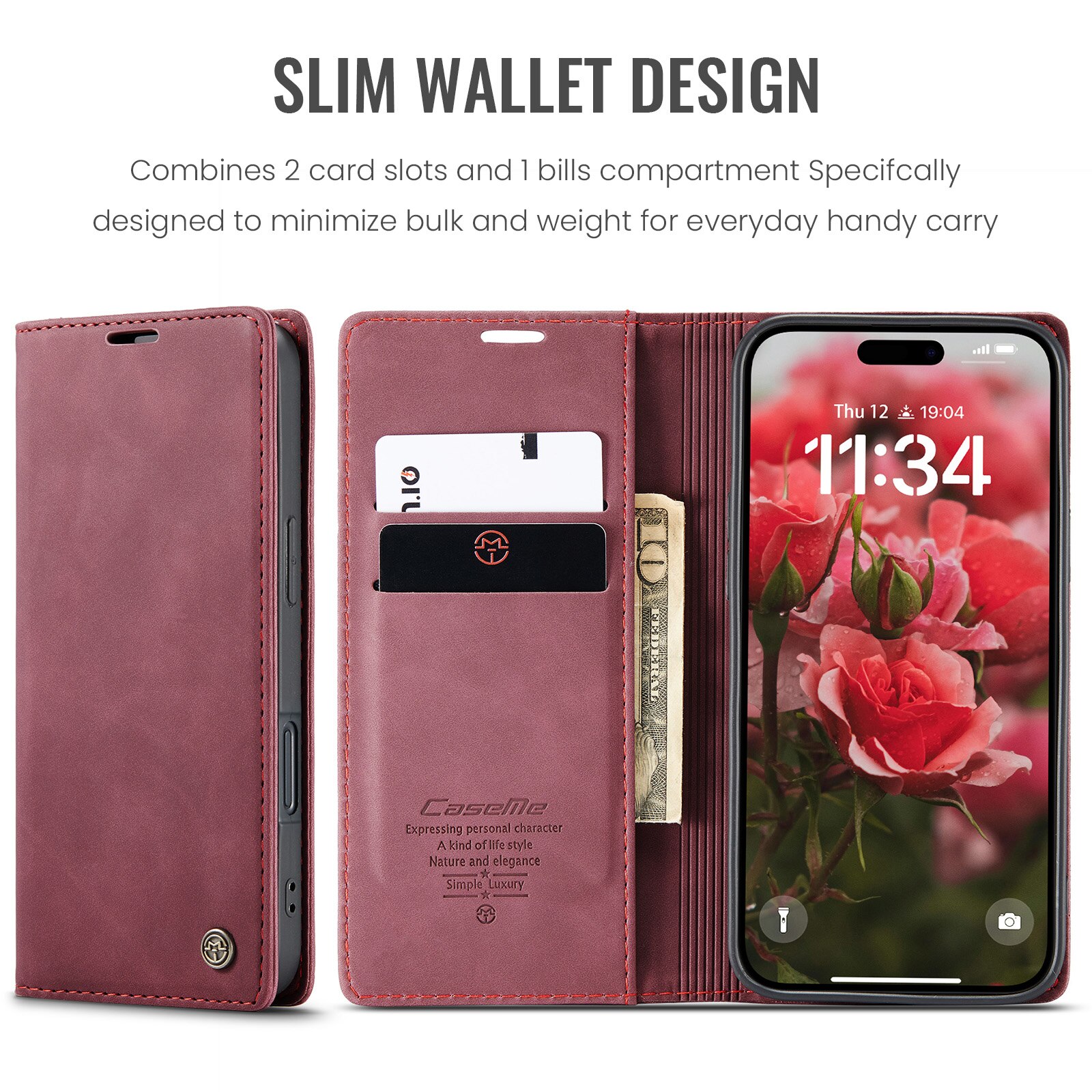 iPhone 16 Plus Slim Wallet Case Red