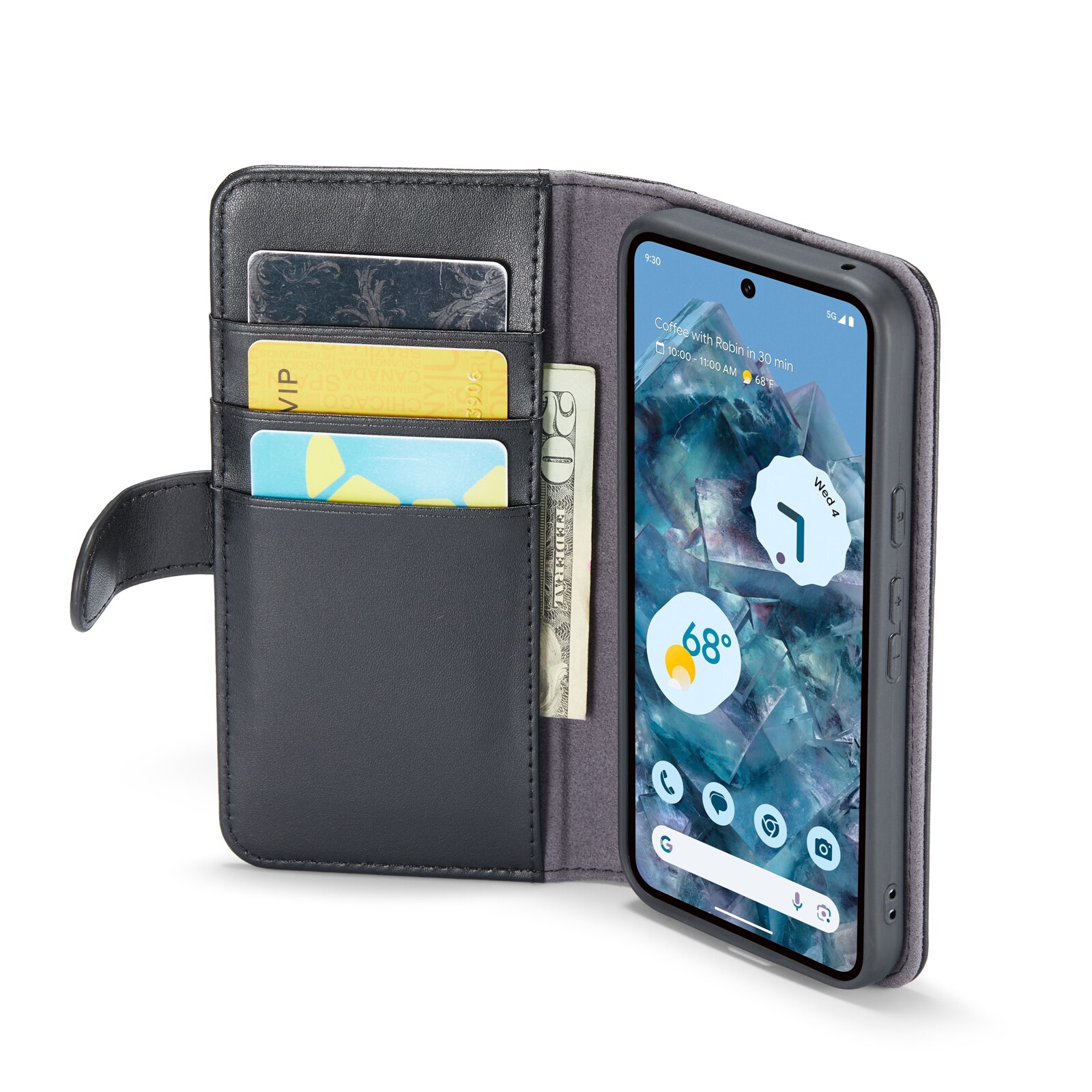 Google Pixel 9 Pro Genuine Leather Wallet Case Black